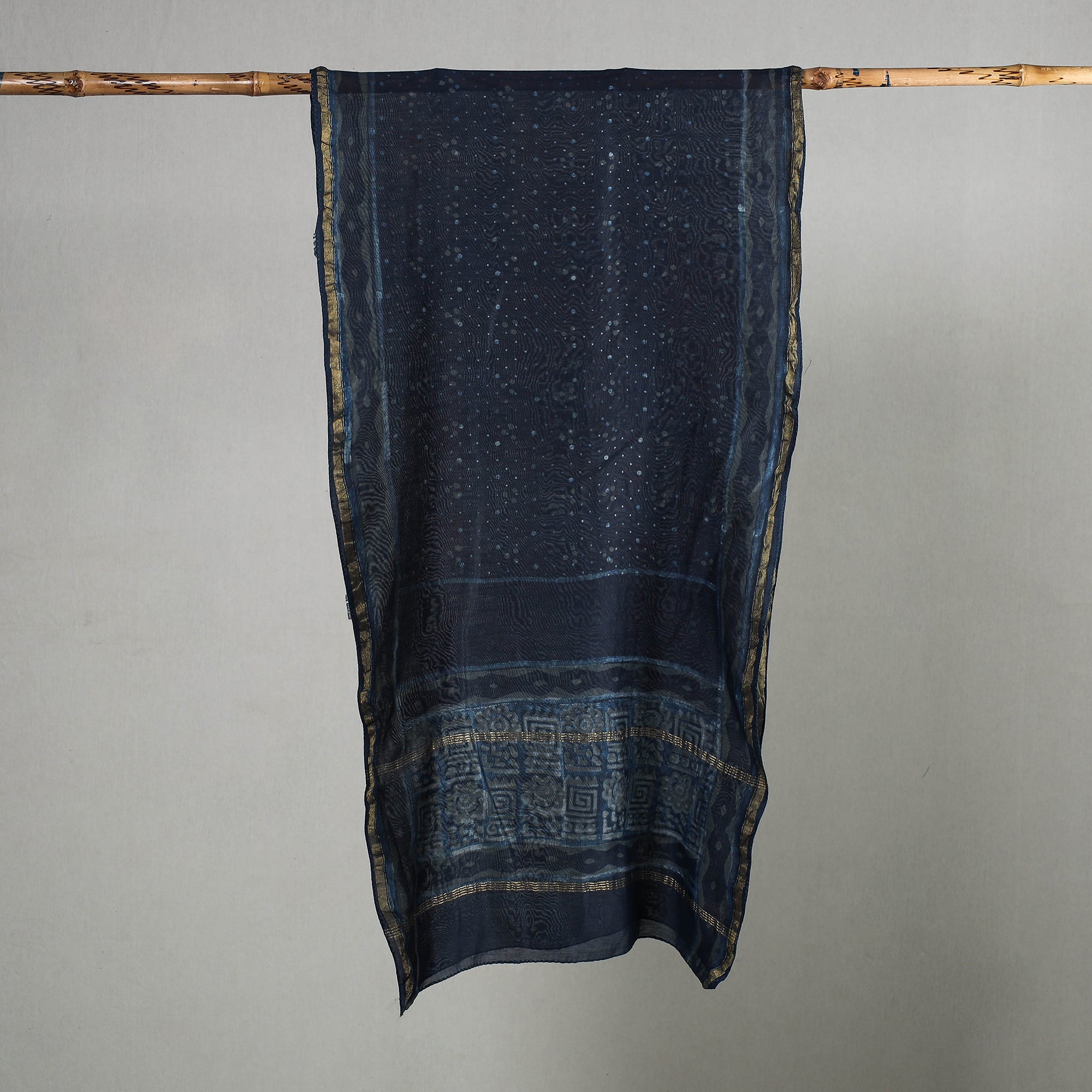 HAVELI CHRONICLES Blue - Akola Block Printed Chanderi Silk Handloom Stole with Zari Border - view 2