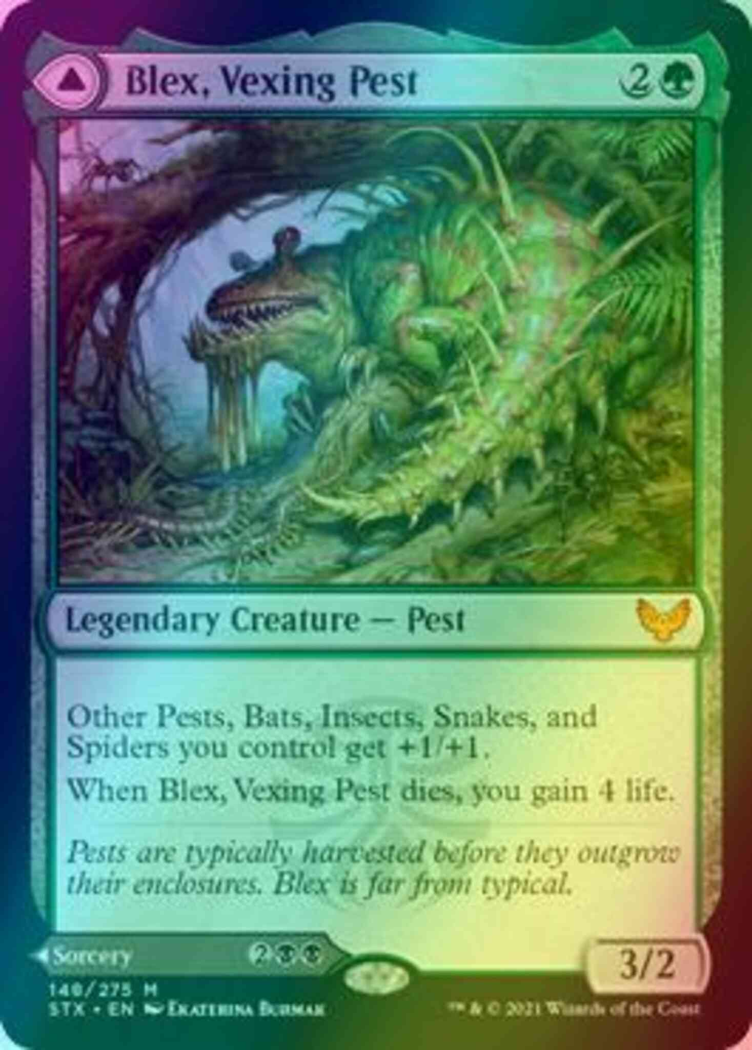 Blex vexing pest – Magic Blex, Vexing Pest // Search for Blex [148] [Strixhaven: School of Mages] [Foil]