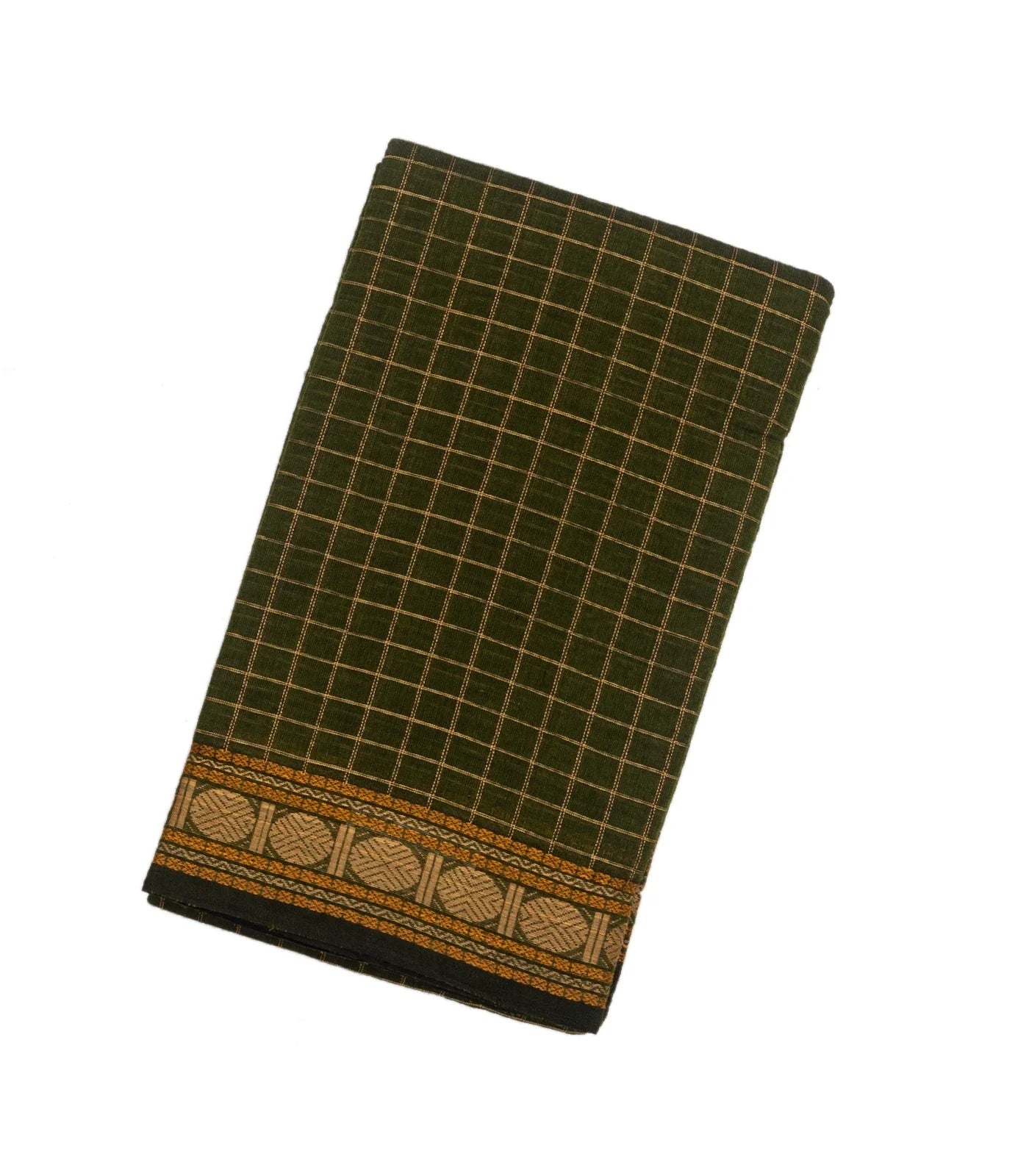 RmKV Dark Green Handloom Kanchi Cotton Saree With Checks