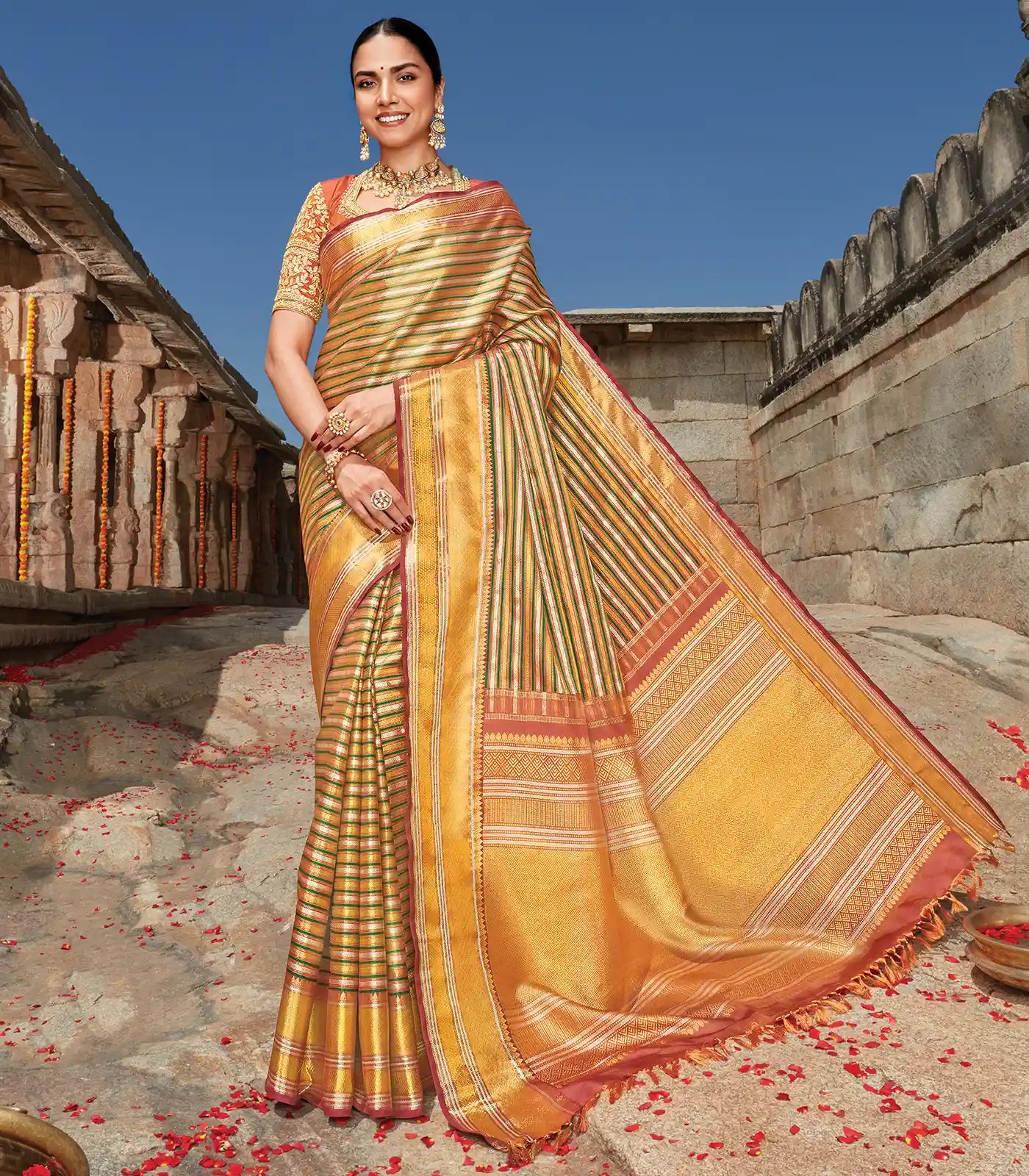 RmKV Multi Colour Handloom Natural Dyed Kanchipuram Udal Pettu Revival Silk Saree