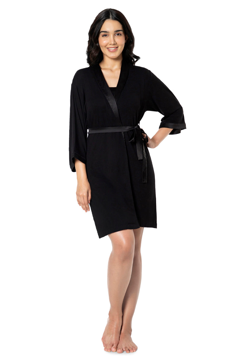 Amante Satin Edge Robe - Black