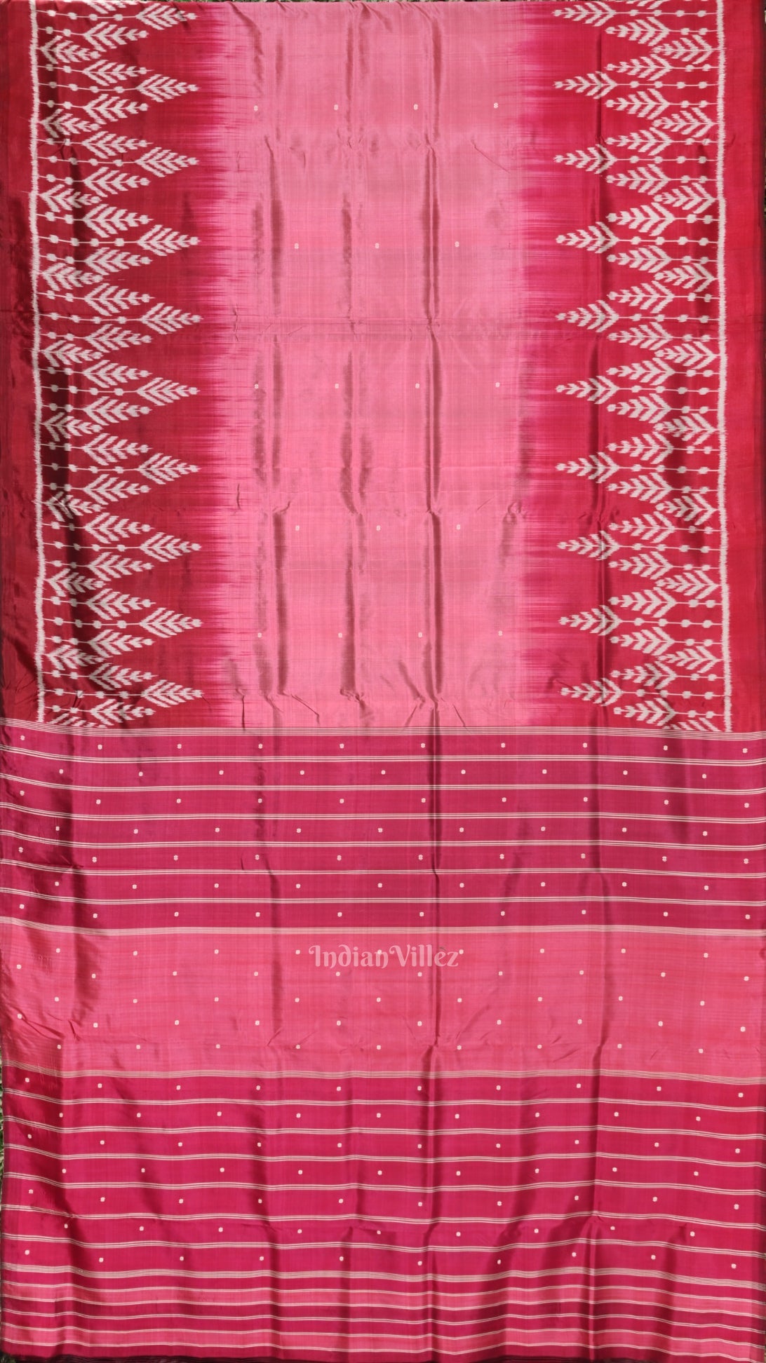 IndianVillèz Onion Pink Red Buti Design Odisha Ikat Contemporary Silk Saree