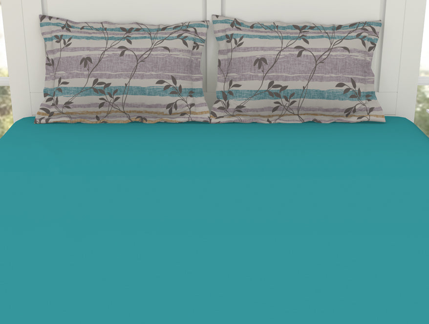 Spaces India Solid Teal/Brintwhte - Teal 100% Cotton King Size Bedsheet - Gypsy By Spaces - view 4