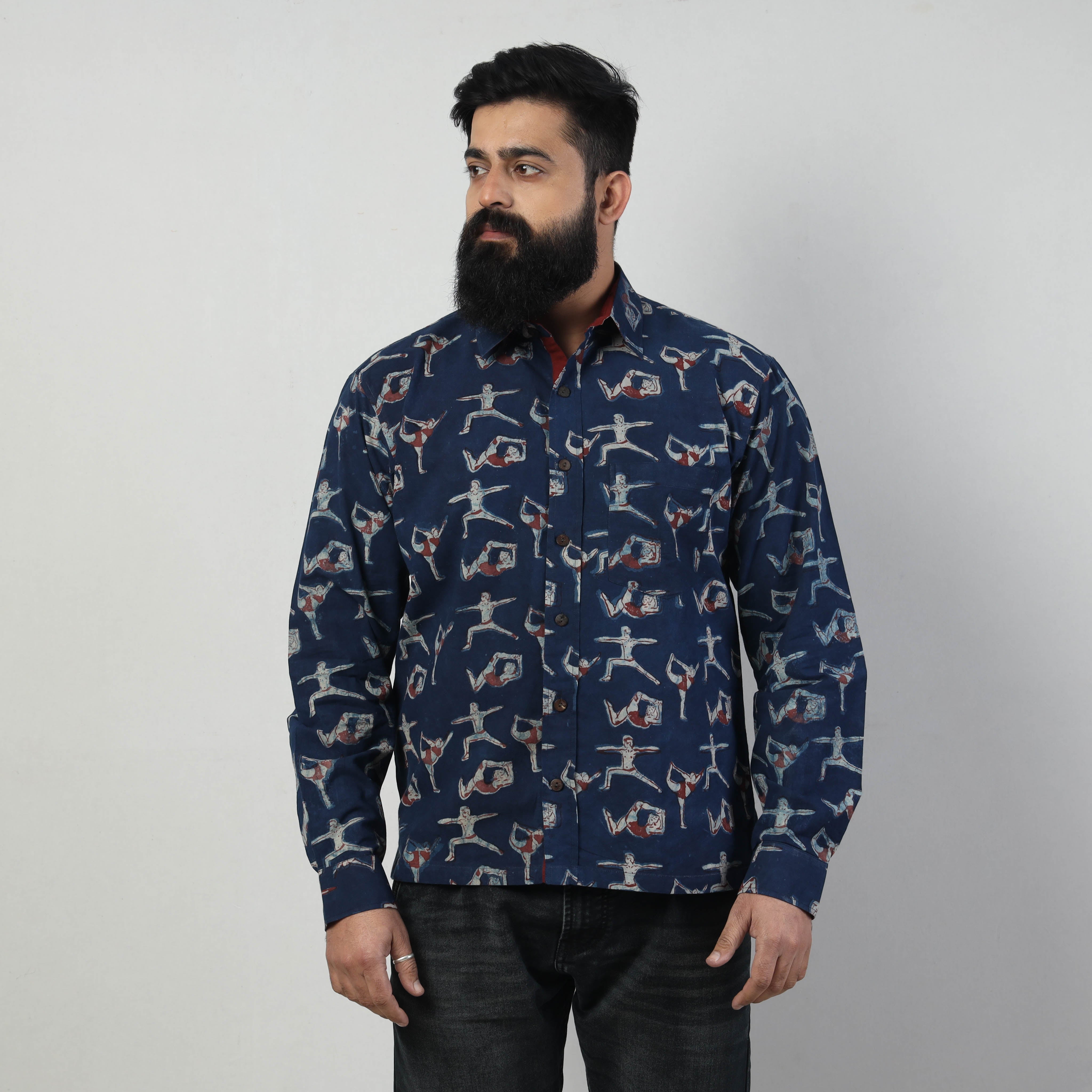 BINDAAS UNLIMITED Blue - Bindaas Block Art Printed Cotton Men Full Sleeve Shirt