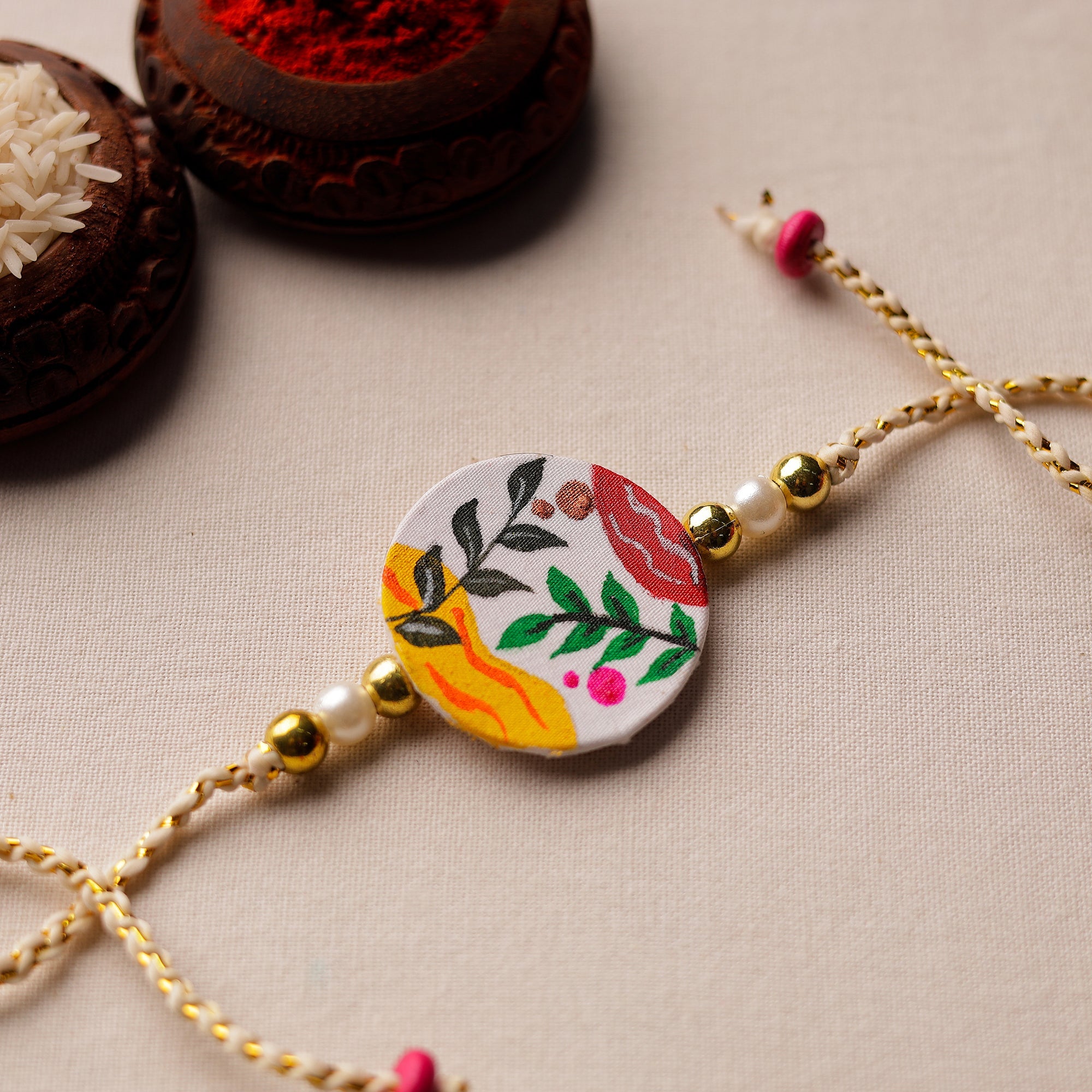 KHUSHBASH - HAPPY LOOM OF EAST Bishnupur Handpainted Fabric Rakhi 13