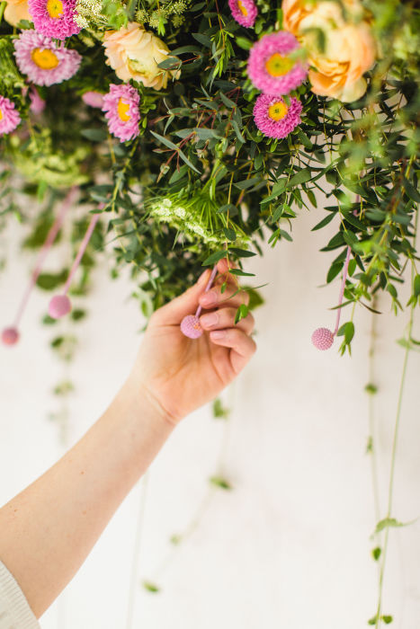 fiftyflowers.com Pops of Pink Floral Backdrop with Wedding Chicks - view 6