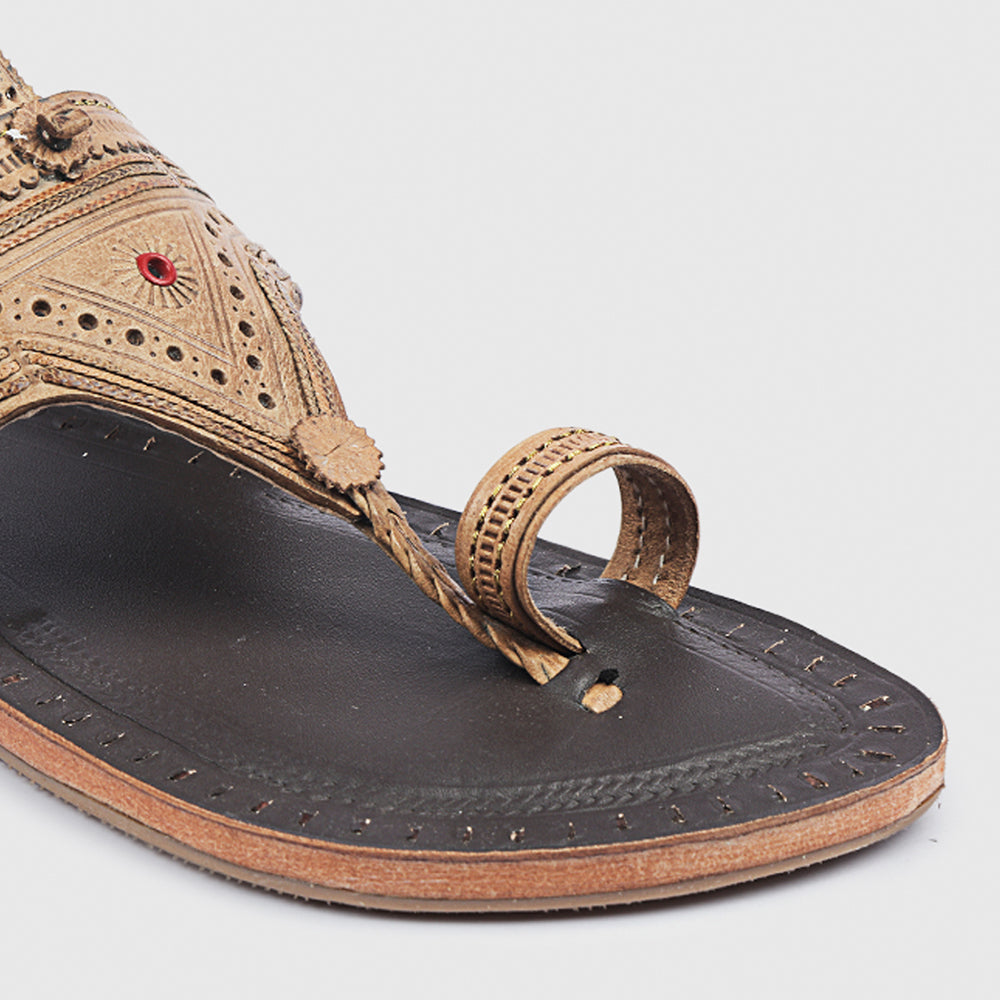 KORAKARI Brown Handstitched Leather Kolhapuri Men Slipper - view 4