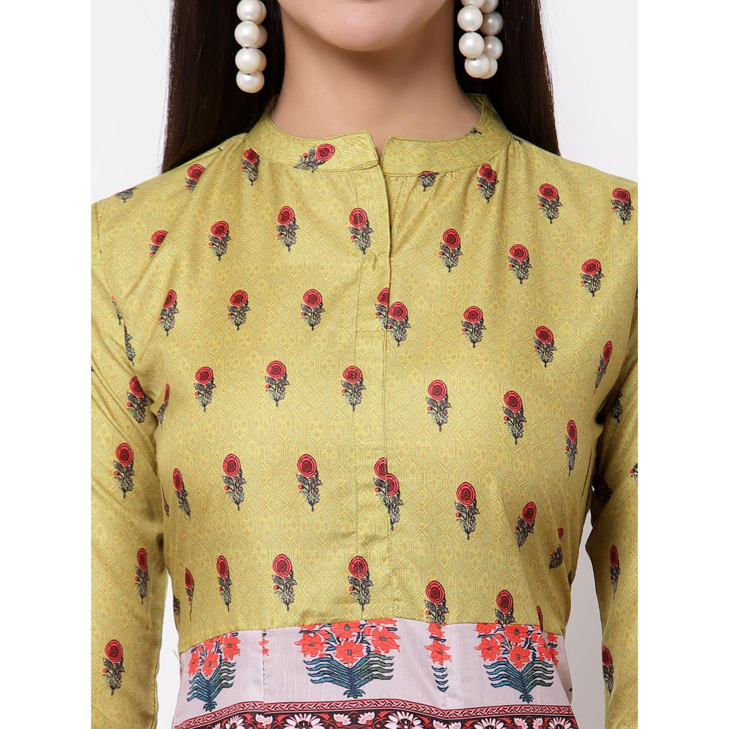 Peachmode Multicoilored Cotton Printed 3/4 Sleeve Mandarin Neck Casual Dress - view 4
