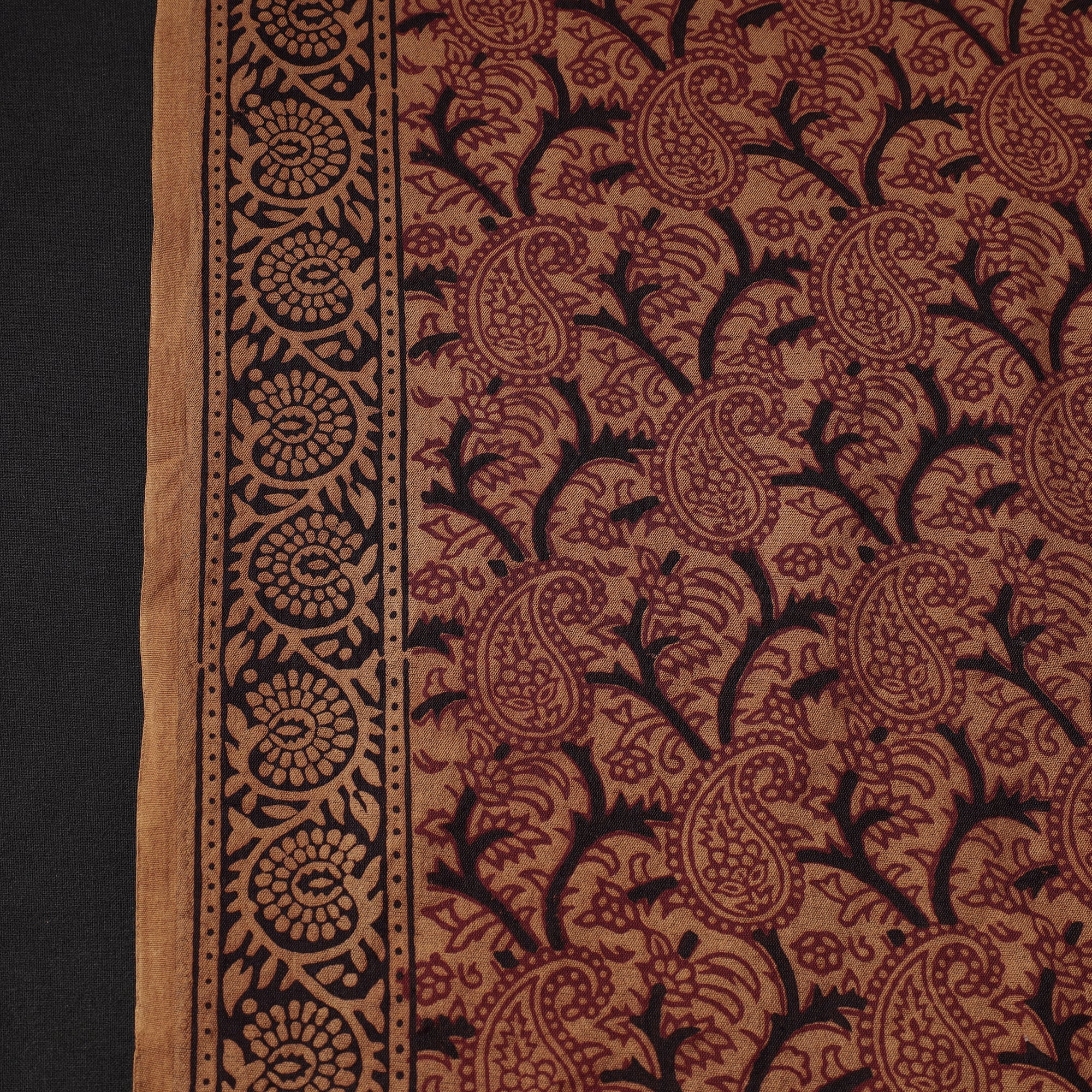 BAGH PRINTS BY UMAR FARUK KHATRI Brown - Bagh Hand Block Printed Chanderi Silk Handloom Fabric - view 4