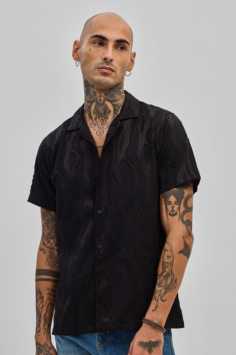 SNITCH Black Textured Box Fit Shirt - view 5