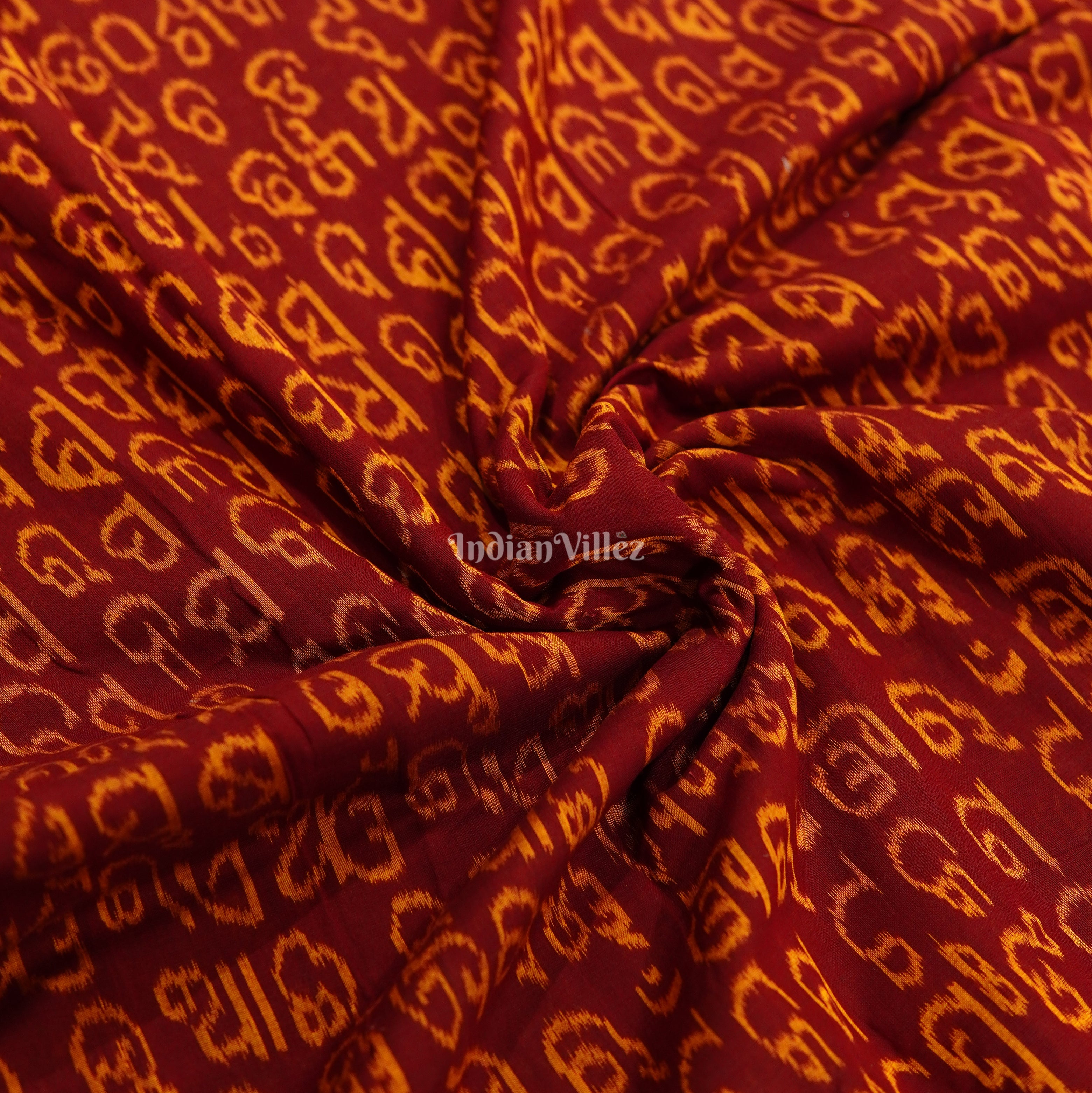 IndianVillèz Maroon Odiya Barnamala Sambalpuri Ikat Cotton Fabric