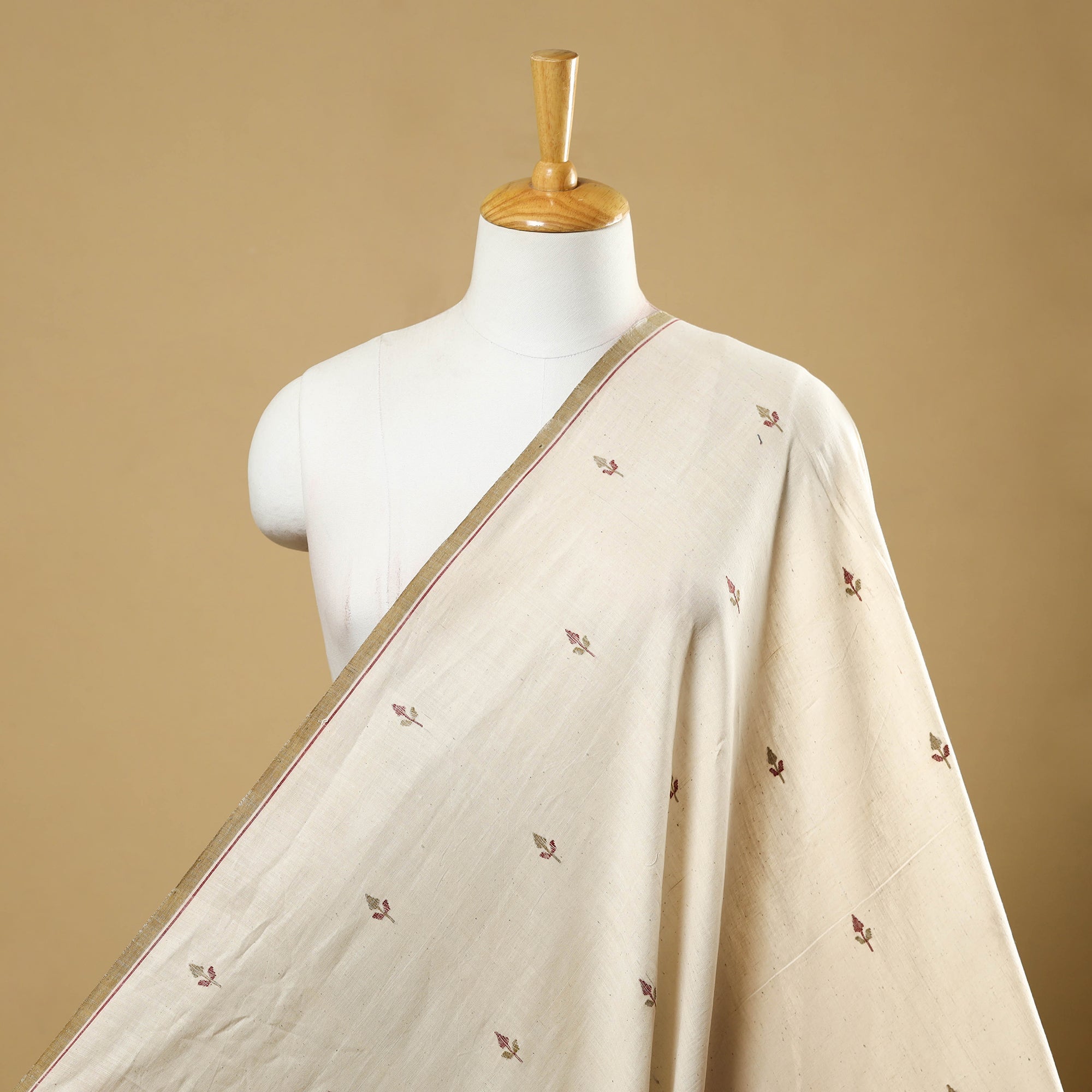 SOUTH KARGHA Beige - Handspun Handloom Natural Dyed Cotton Kora Jamdani Fabric 49