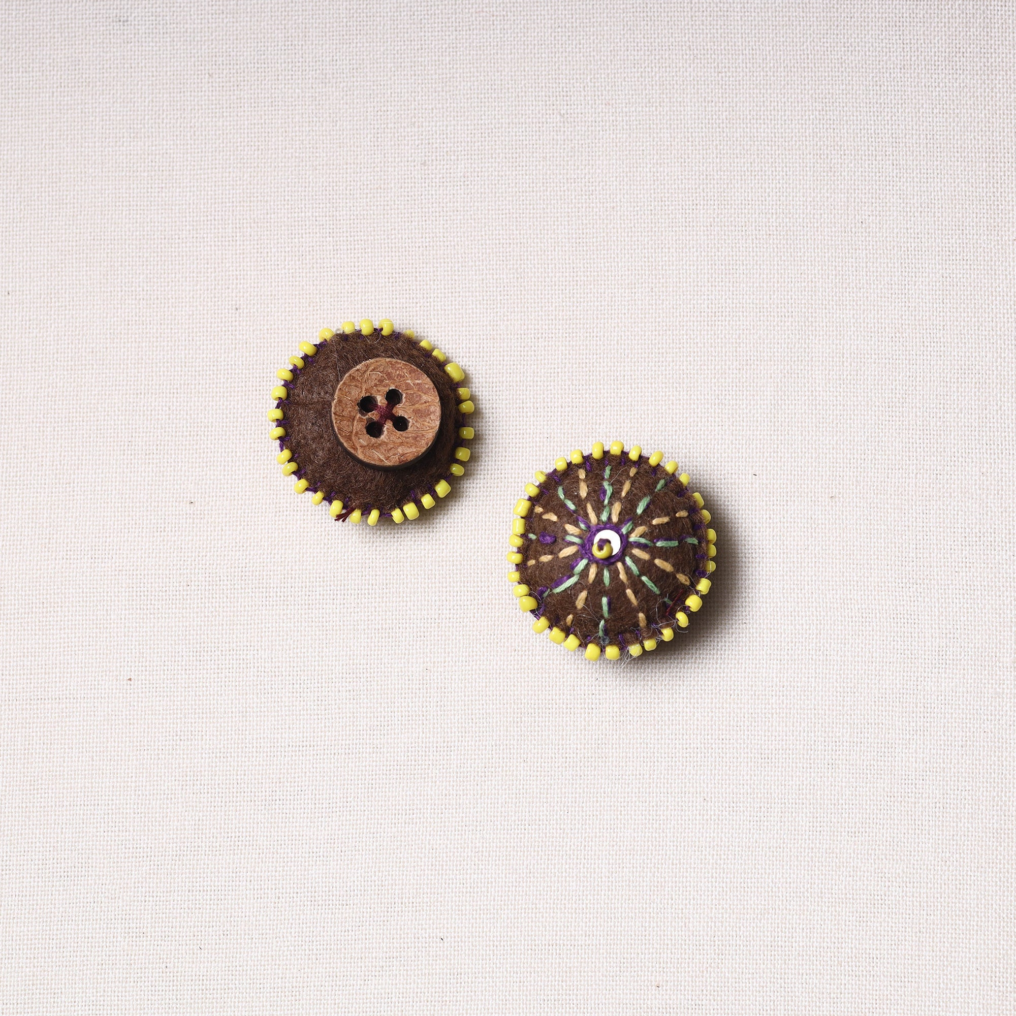 WITH LOVE BY KANIKA Bakhiya Hand Embroidered Felt & Beadwork Buttons (Set of 2) - view 2
