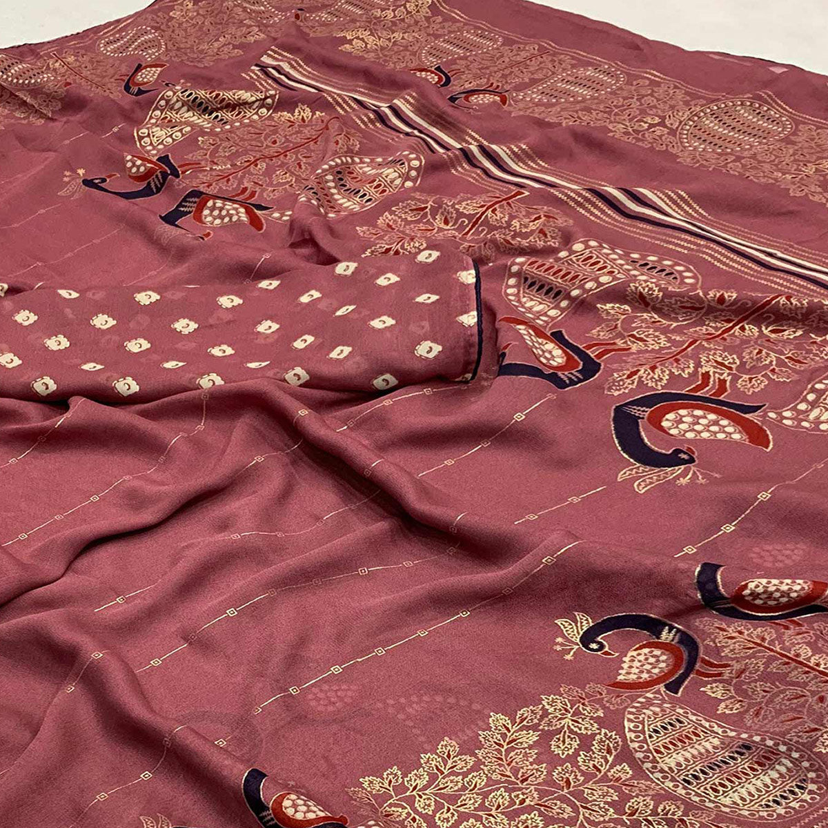 Peachmode Mauve Floral Foil Printed Georgette Saree - view 2