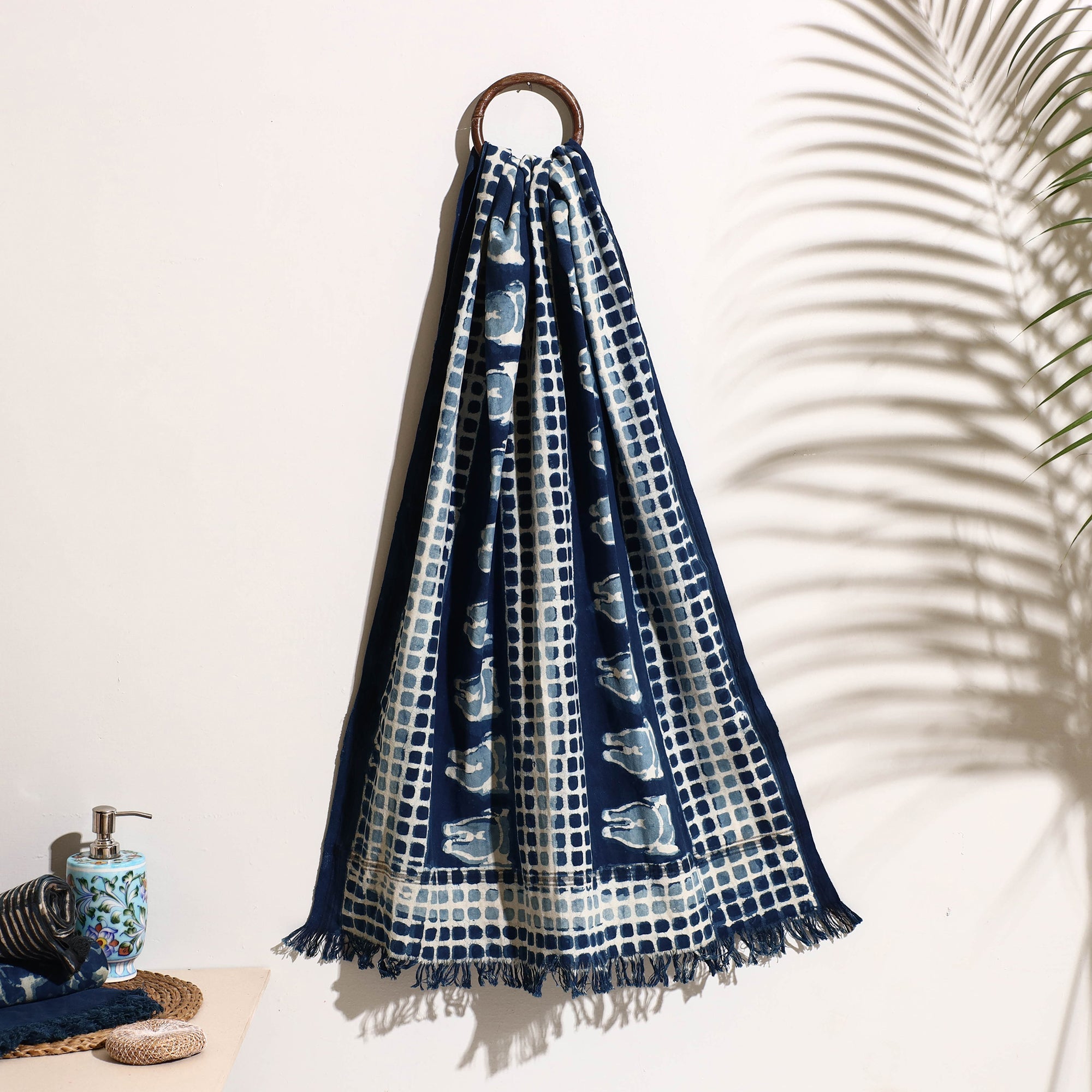 BINDAAS UNLIMITED Blue - Bindaas Block Printed Handloom Cotton Towel