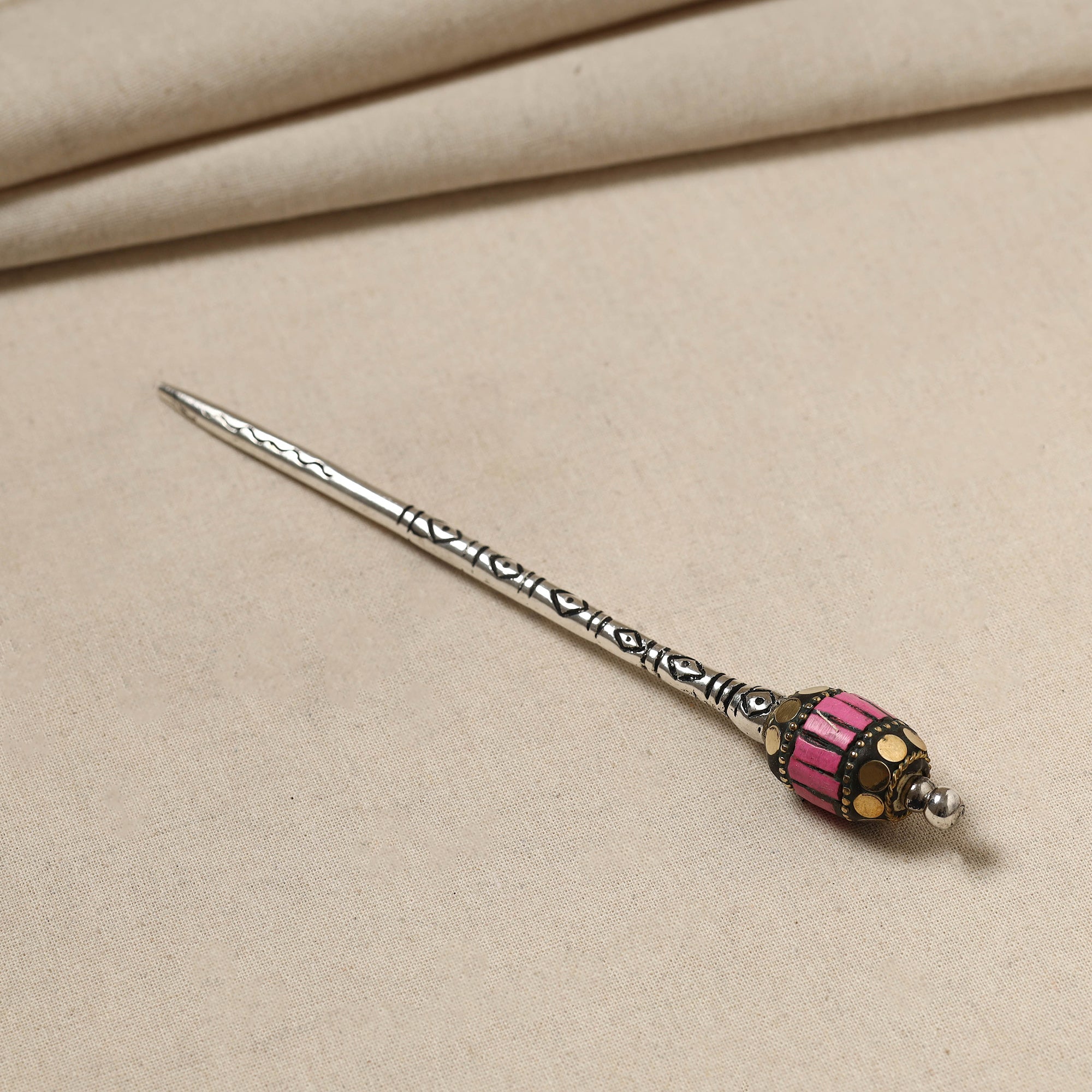 WHITE RIVER STORIES Antique Finish Oxidised German Silver Juda Stick - view 2
