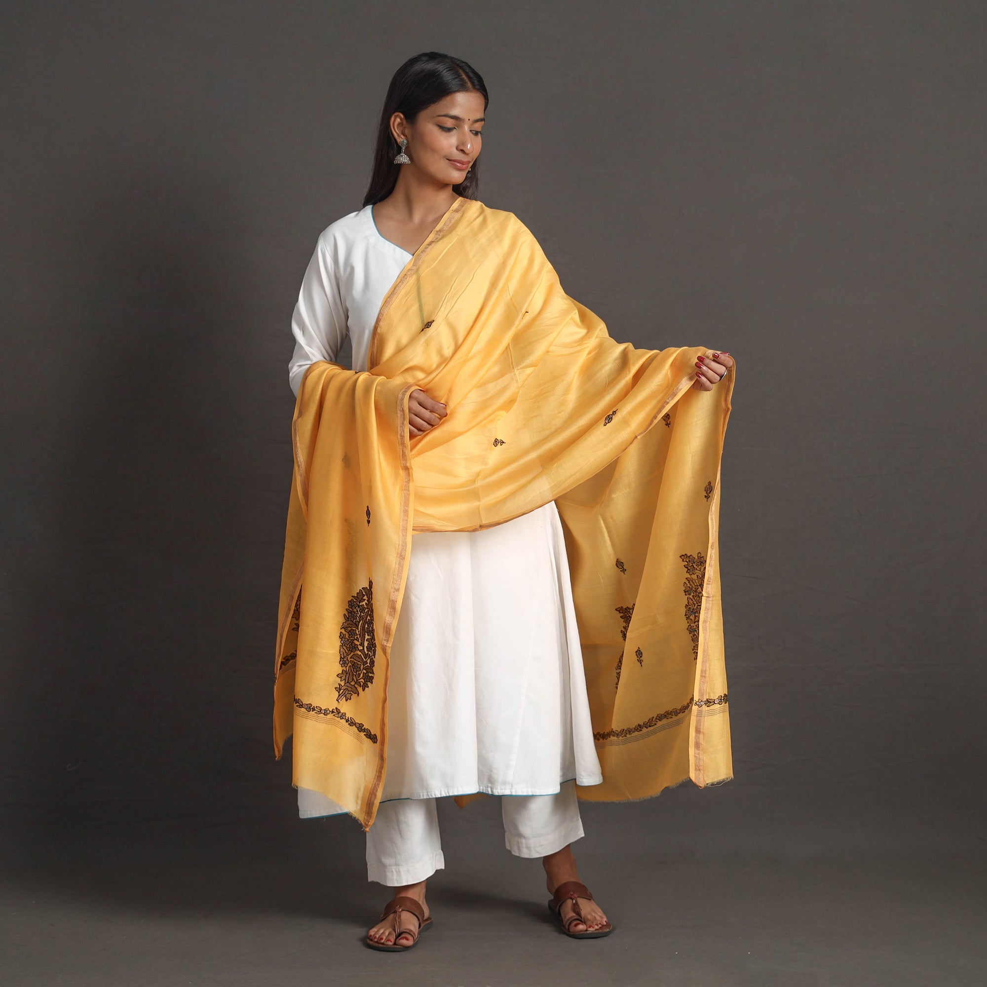 ITOKRI CRAFTS INITIATIVE Handloom Chanderi Silk Kashida Embroidery Dupatta 18 - view 2
