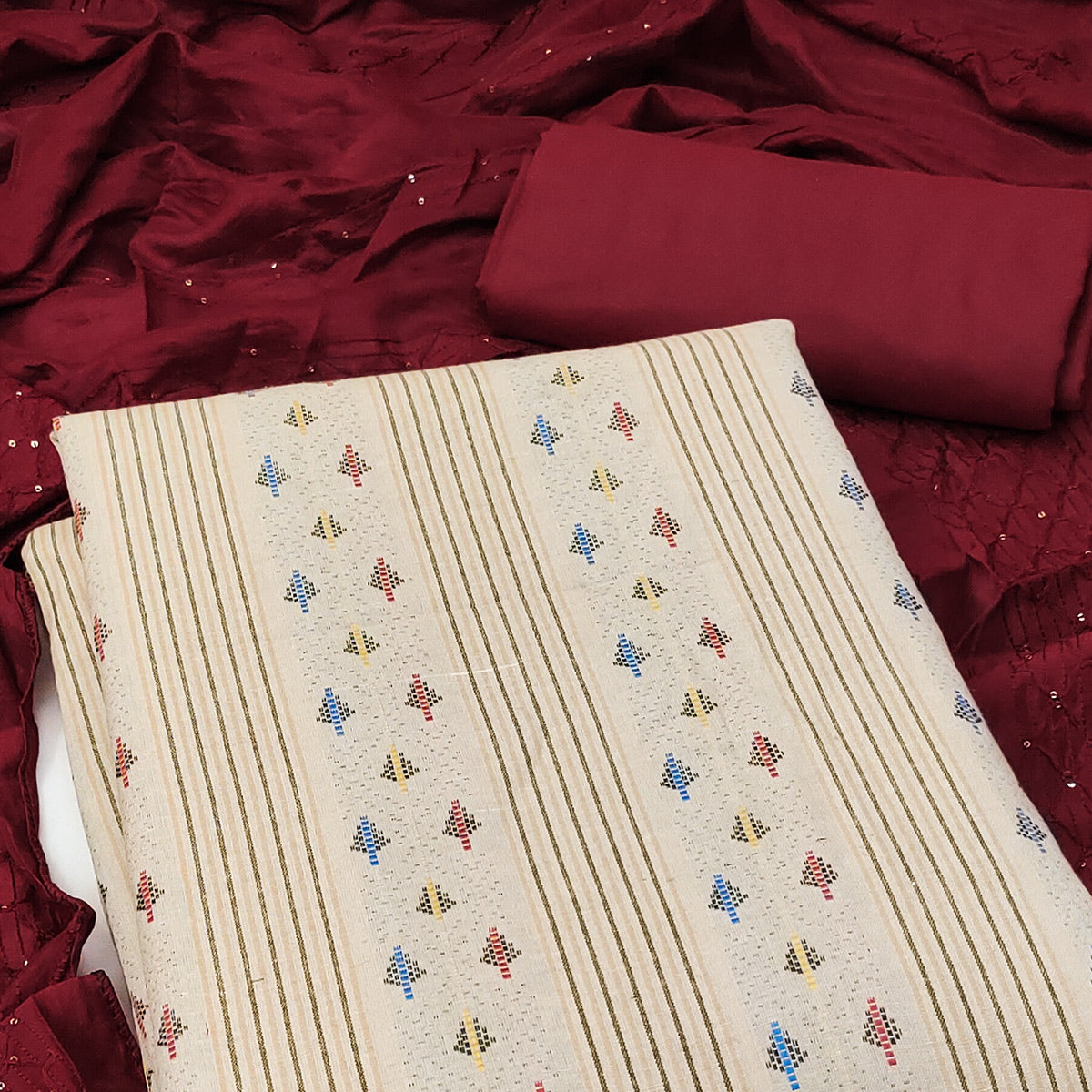 Peachmode Cream Woven Pure Cotton Dress Material - view 2