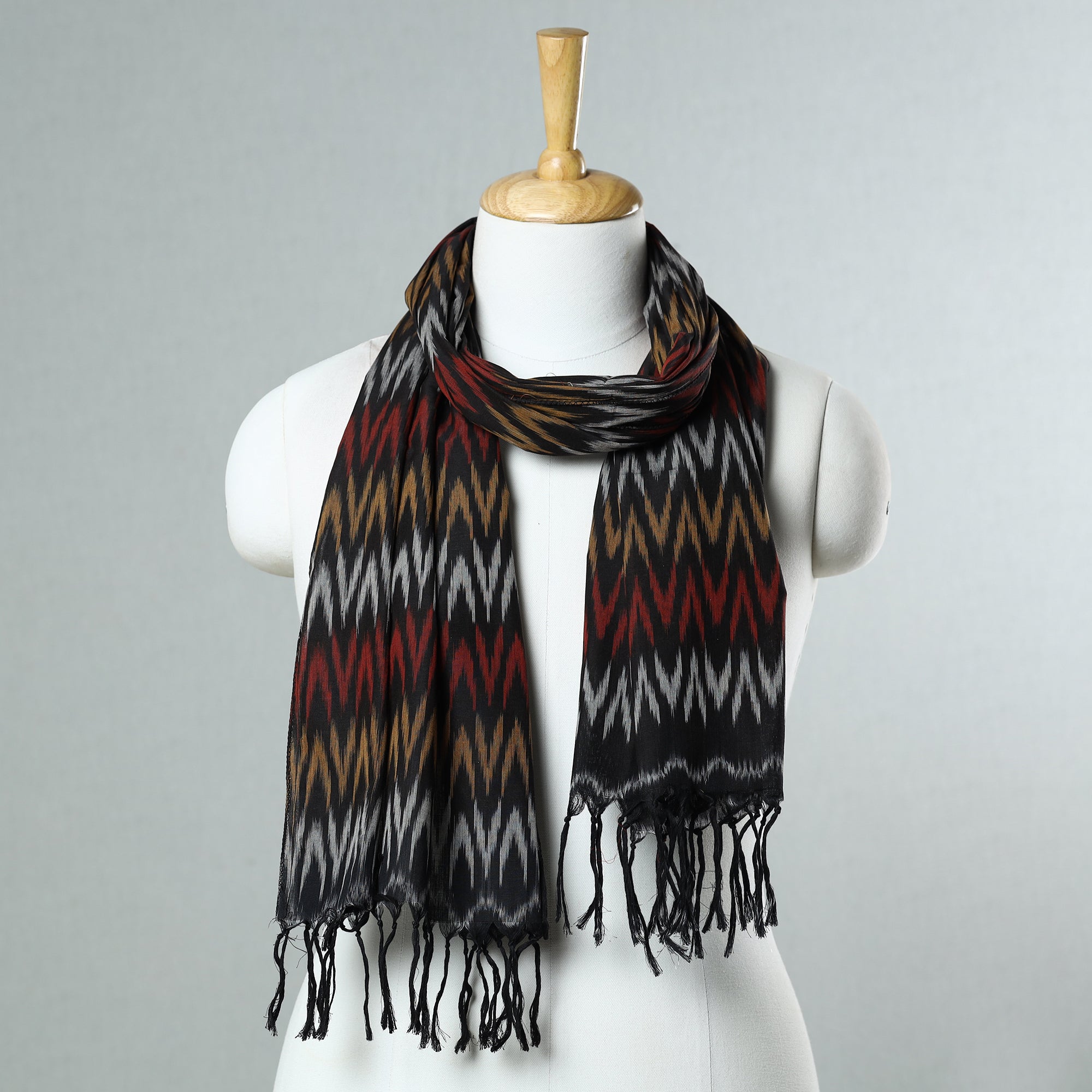 SOUTH KARGHA Black - Handloom Mercerized Cotton Pochampally Ikat Stole 23