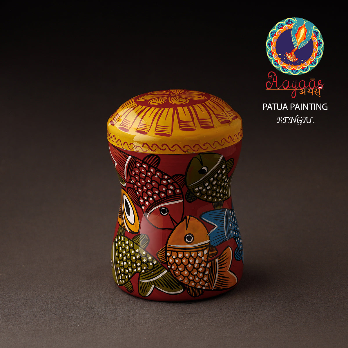 AAYAAS Bengal Patua Handpainted Stainless Steel Multi Utility Container