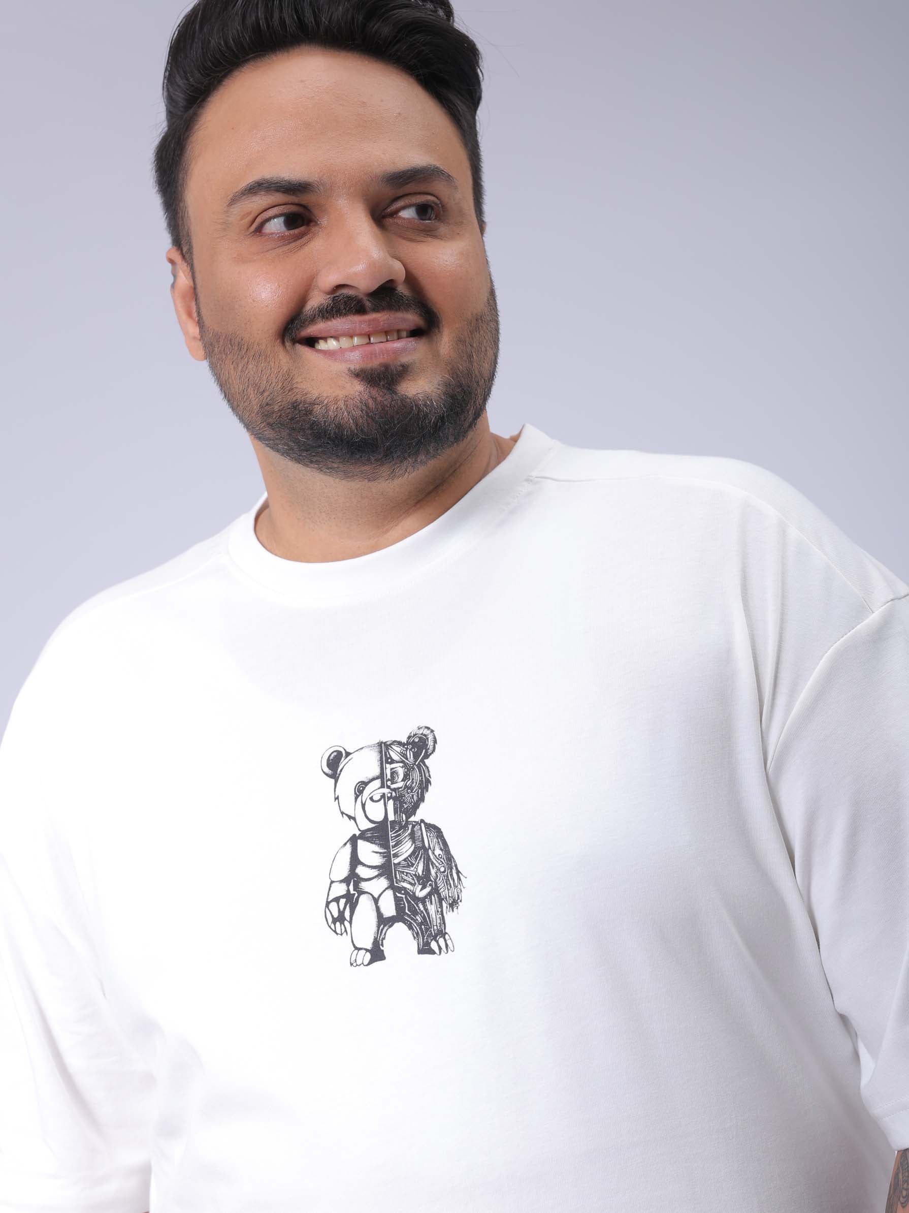 HARDSODA Men's Plus Size White Relaxed Fit Printed T-Shirt