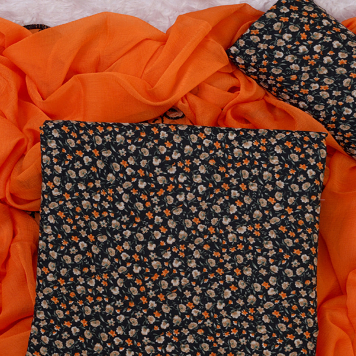 Peachmode Black Floral Printed With Embroidery Cotton Silk Dress Material - view 2