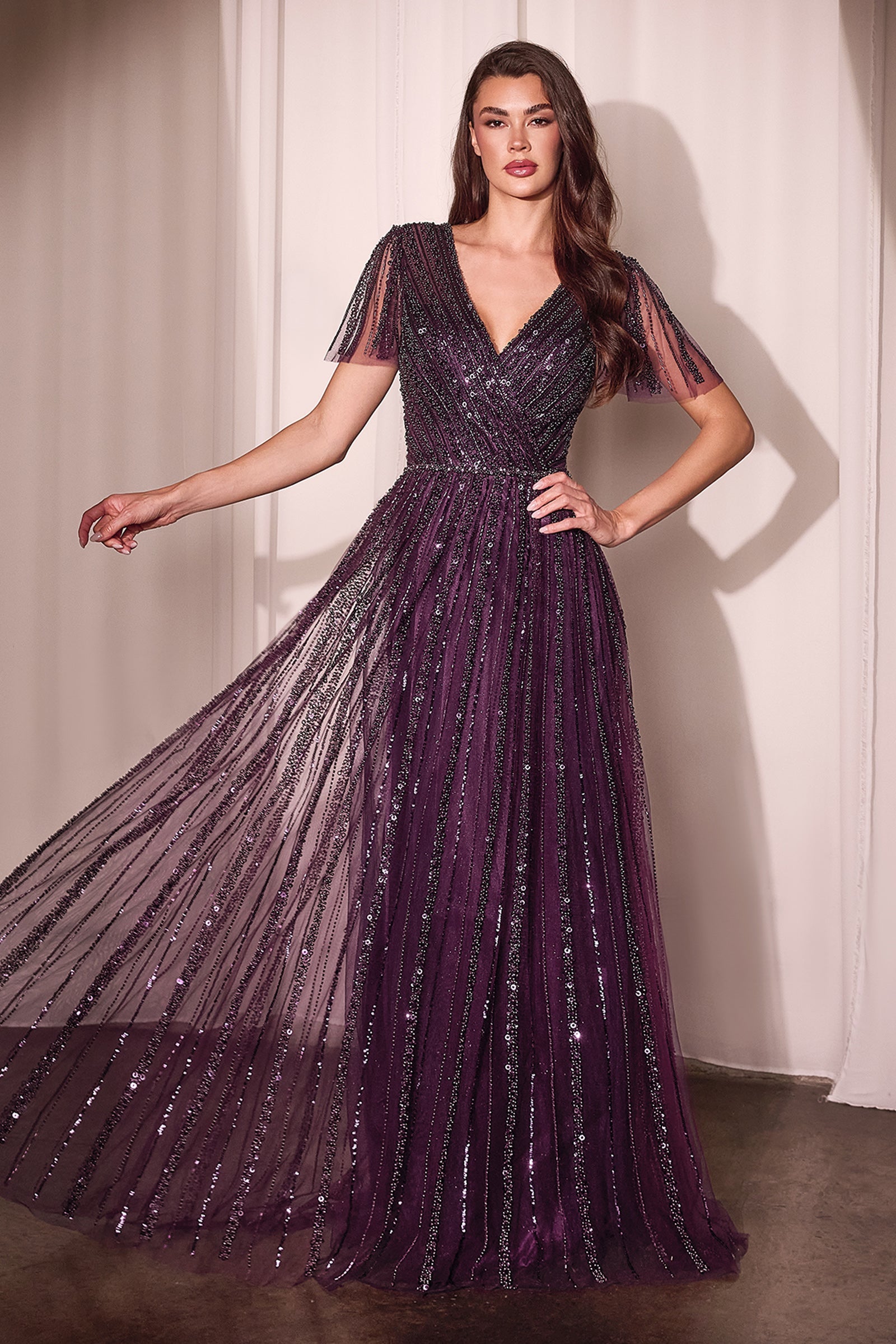 Cinderella Divine Beaded Short Sleeve A-line Gown by Ladivine CD0241