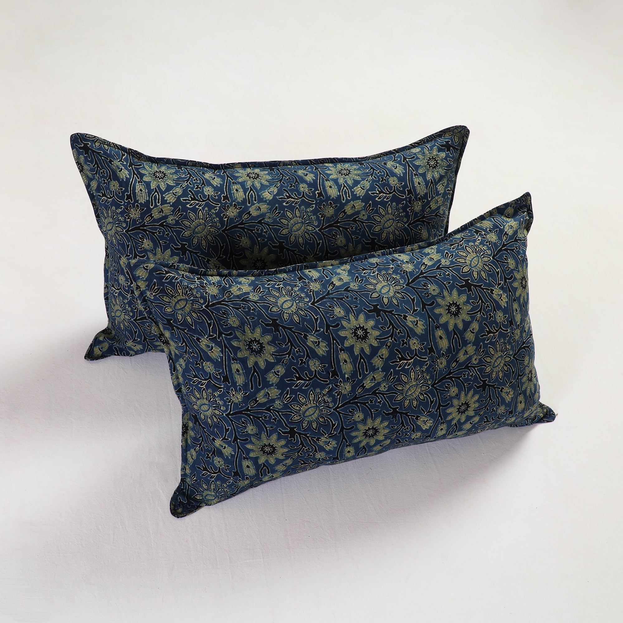 NOORI BAZAR Blue - Ajrakh Block Print Pillow Cover (Set of 2) 04