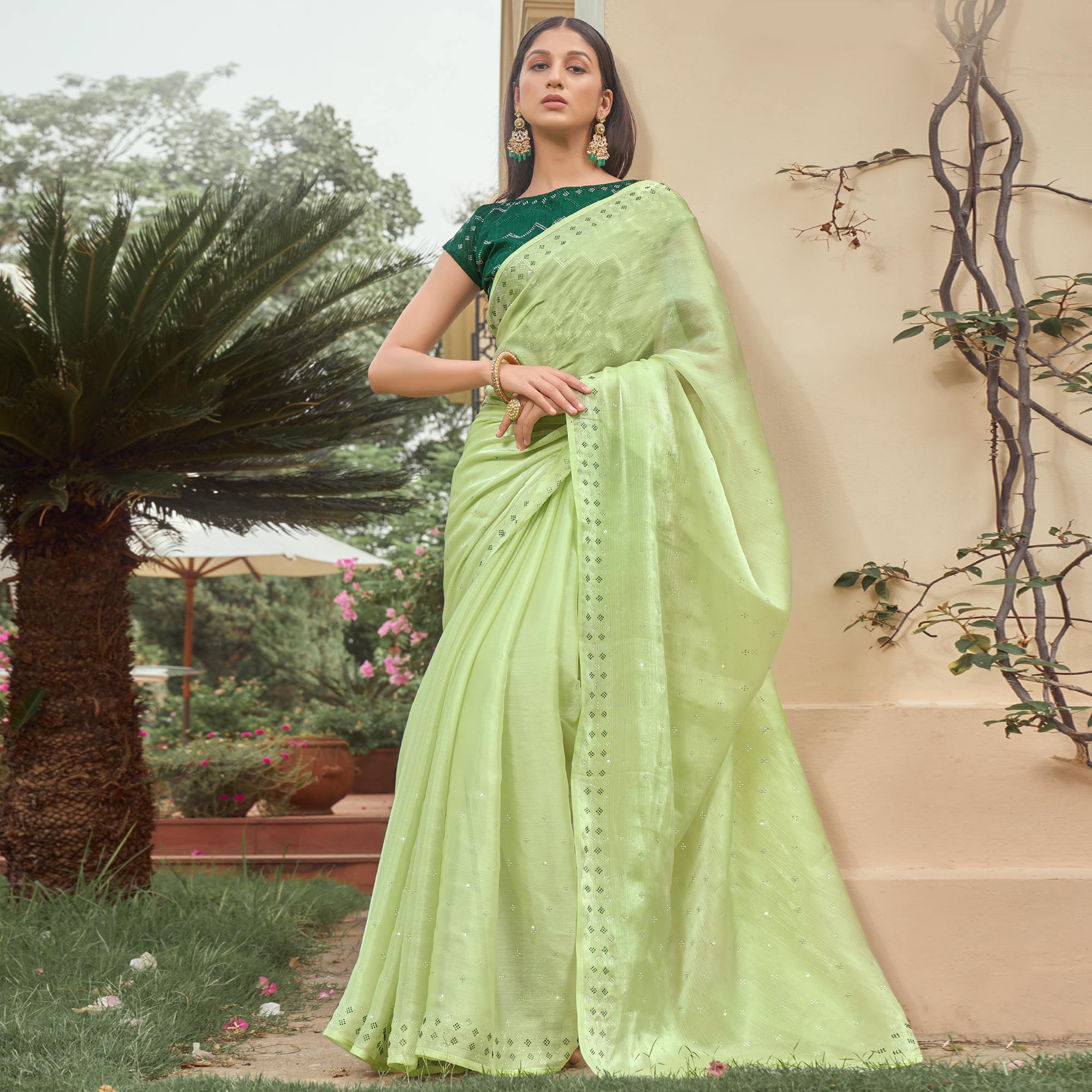 BlackTree green-embroidered-tissue-saree – Women's - view 2