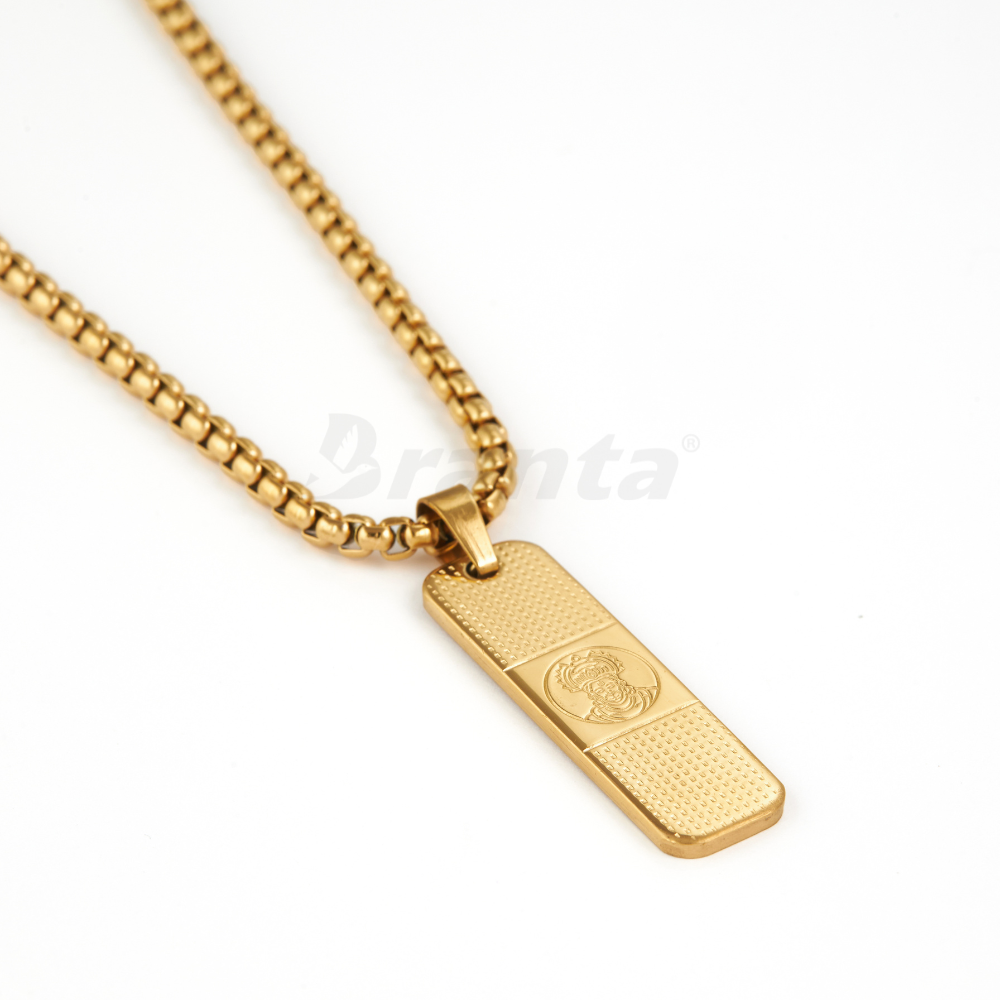 Branta Hanuman Pendant With Dotted Pattern Gold Stainless Steel Necklace Chain For Men (24 Inch)