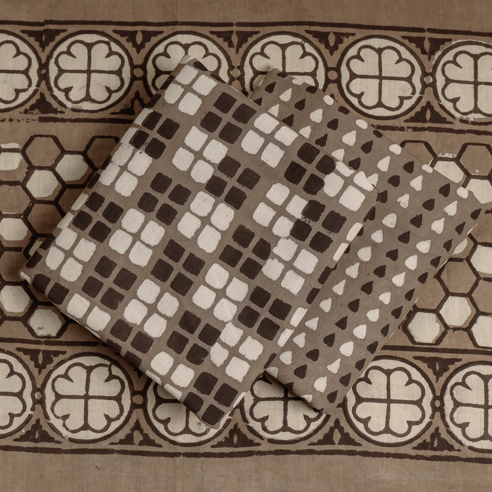 HAVELI CHRONICLES Brown - 3pc Cotton Block Printed Pipad Dress Material Set - view 2
