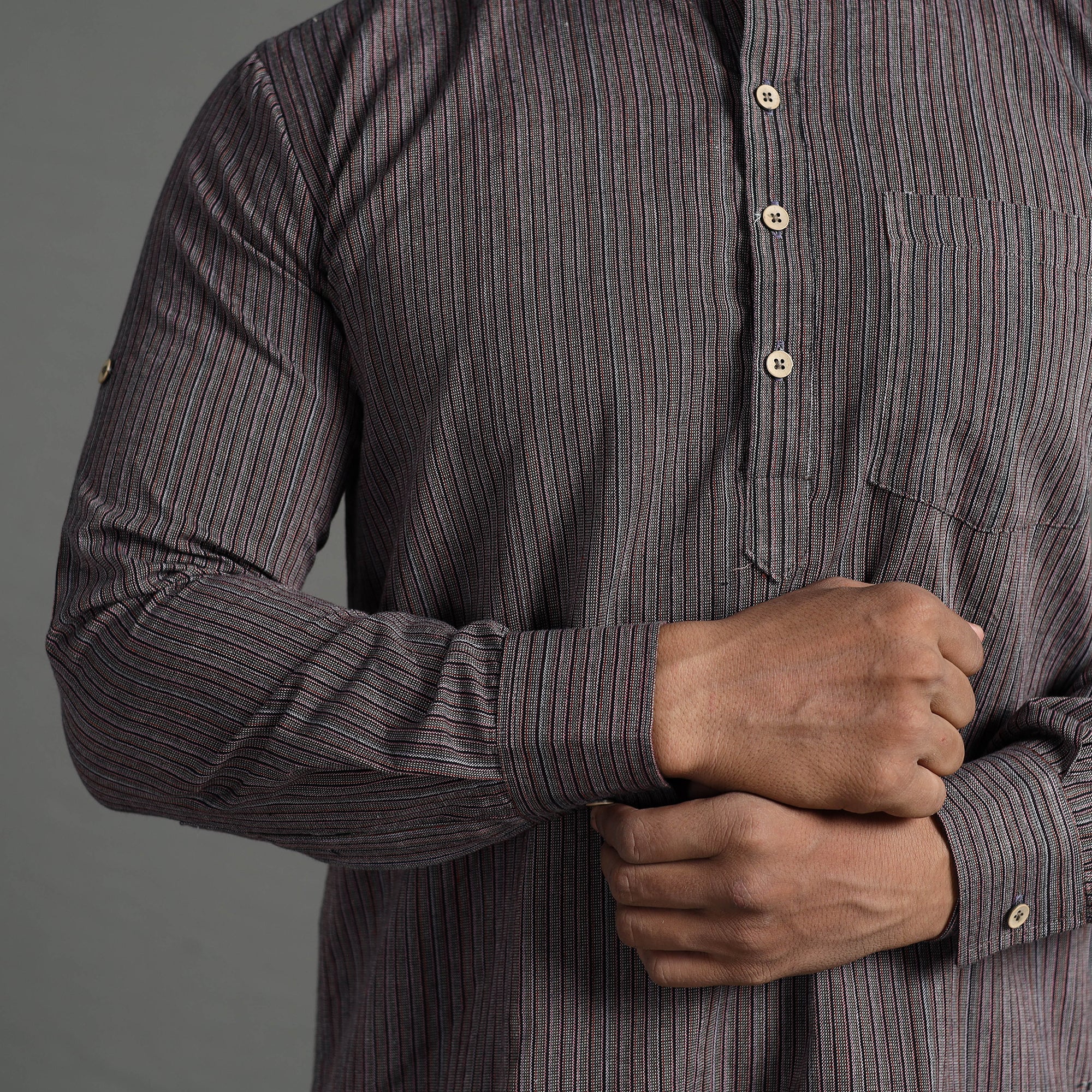 ITOKRI CASUALS Brown - Handloom Cotton Stripe Men Short Kurta - view 7