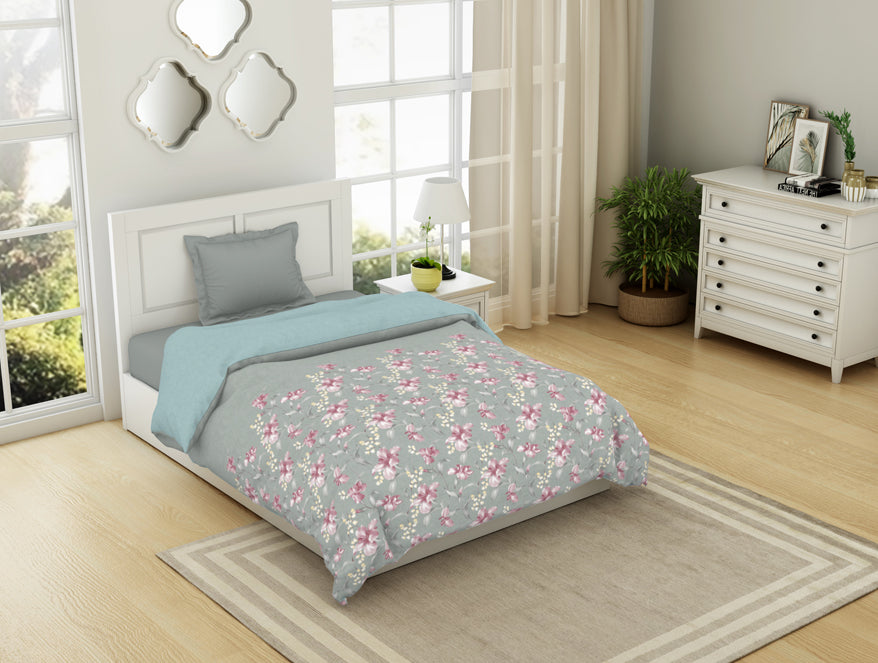 Spaces India Floral Moon Rock - Grey 100% Cotton Shell Single Quilt / AC Comforter - Bohemia By Spaces - view 2