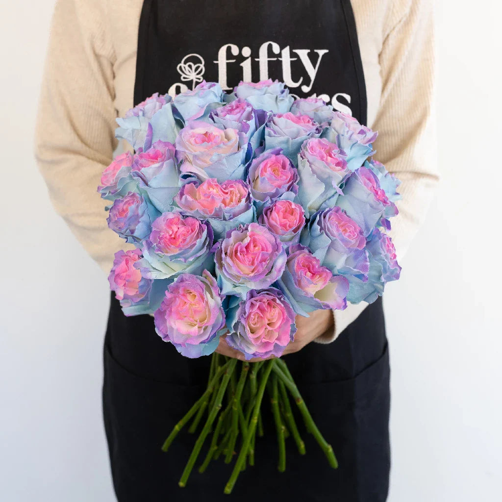 FiftyFlowers Tinted Cotton Candy Fuzzy Roses