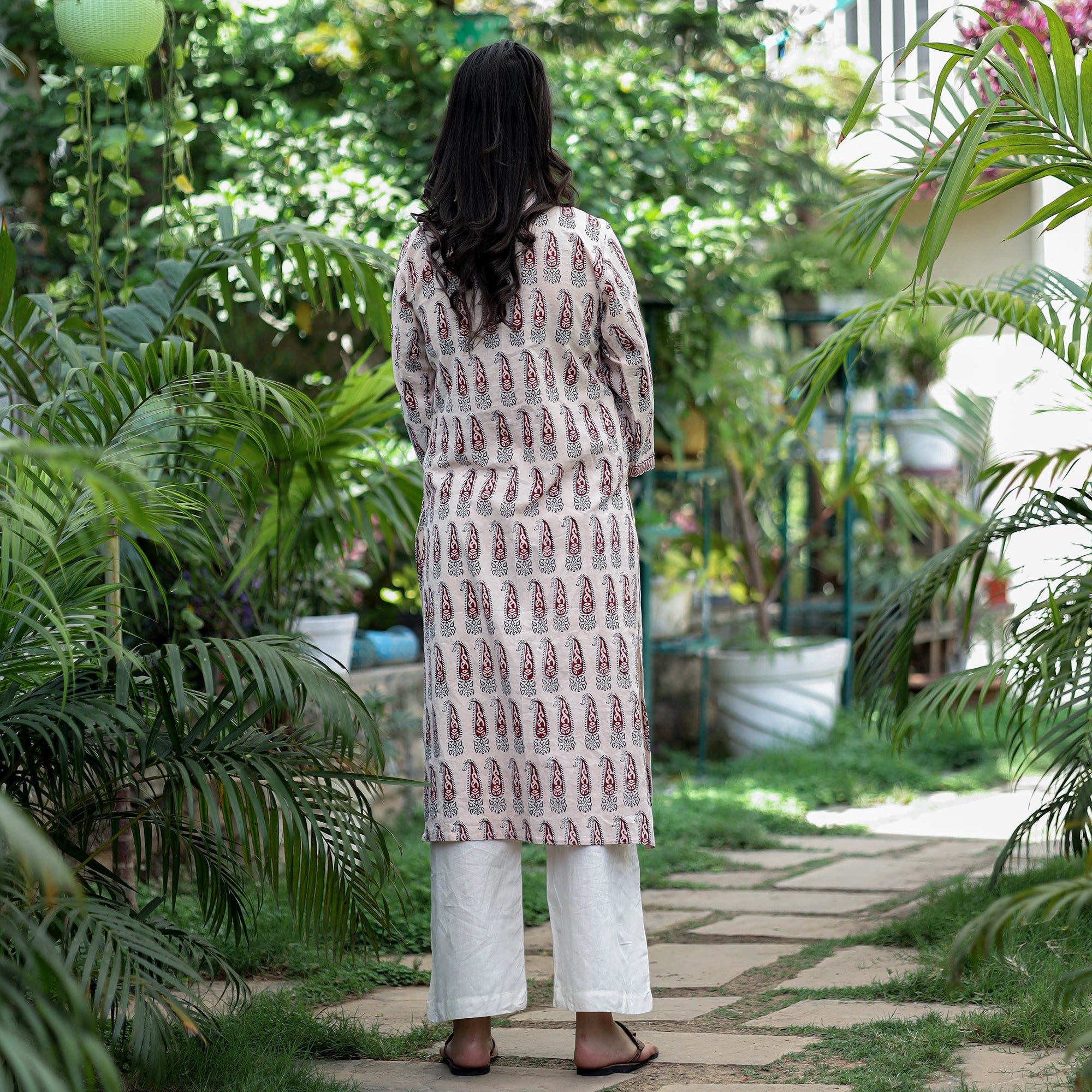 ITOKRI CASUALS Beige - Block Print Cotton Straight Bagh Kurta - view 4
