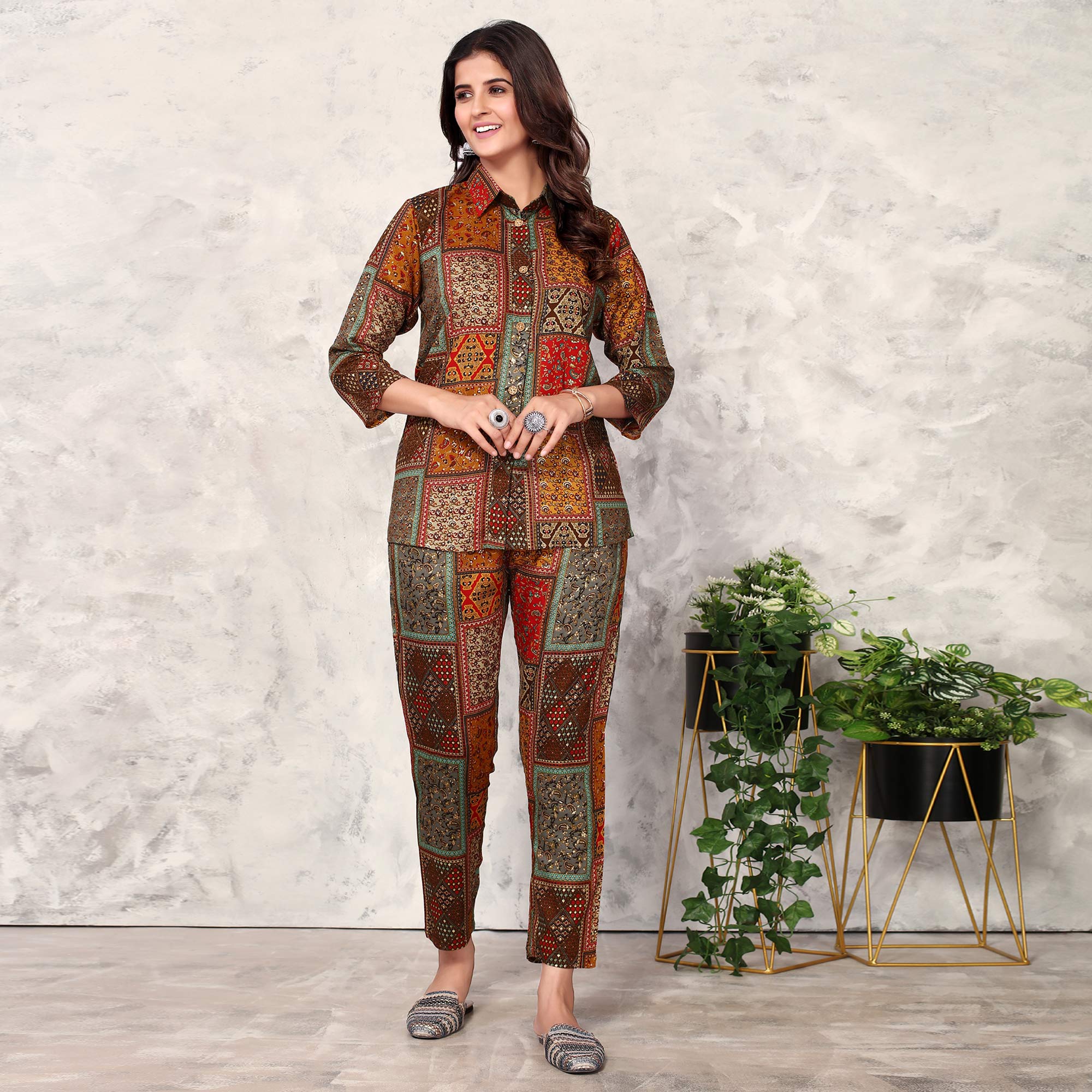 Peachmode Seller Brown Floral Printed Rayon Co Ord Set - view 4