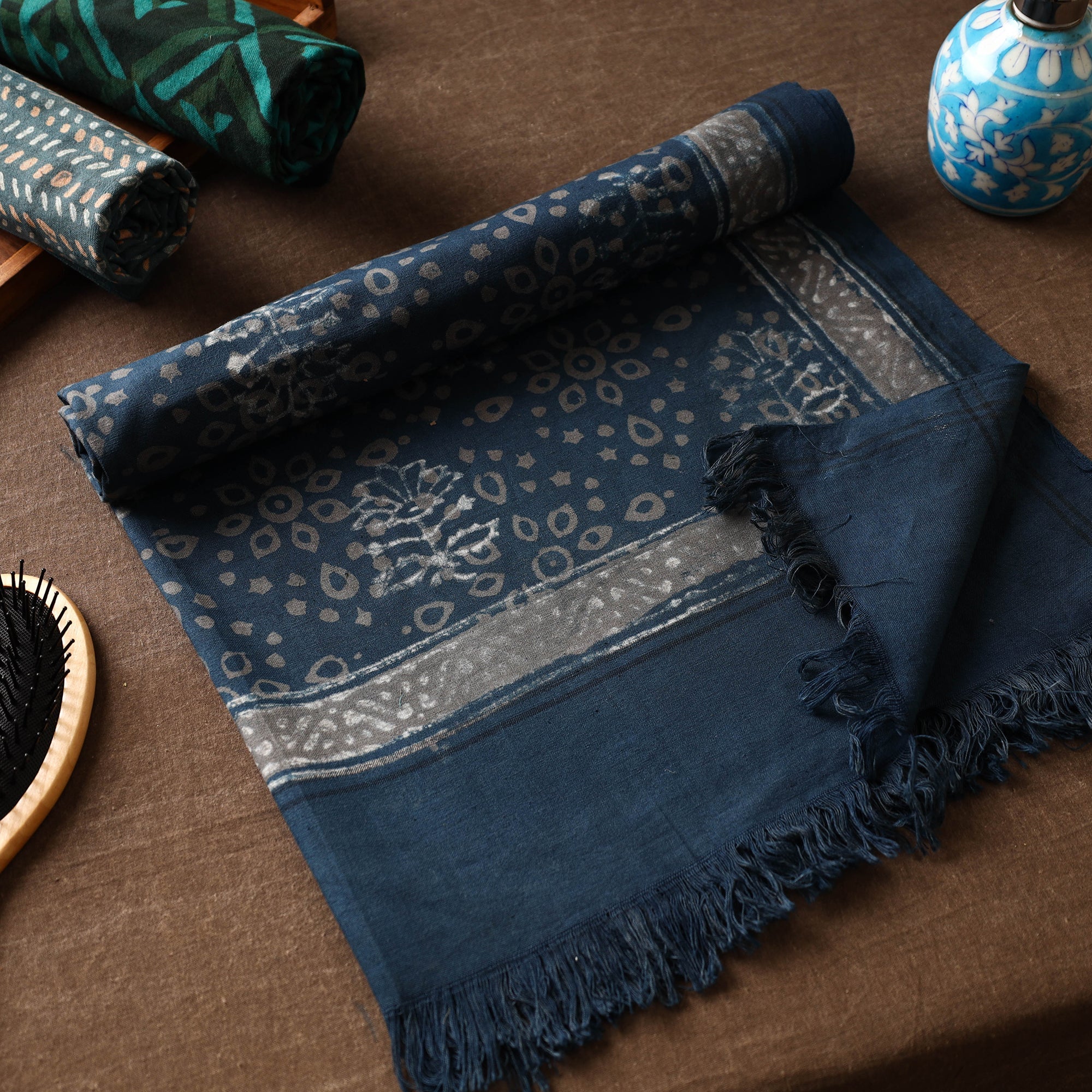 ITOKRI CRAFTS INITIATIVE Blue - Akola Block Printed Pure Handloom Cotton Towel