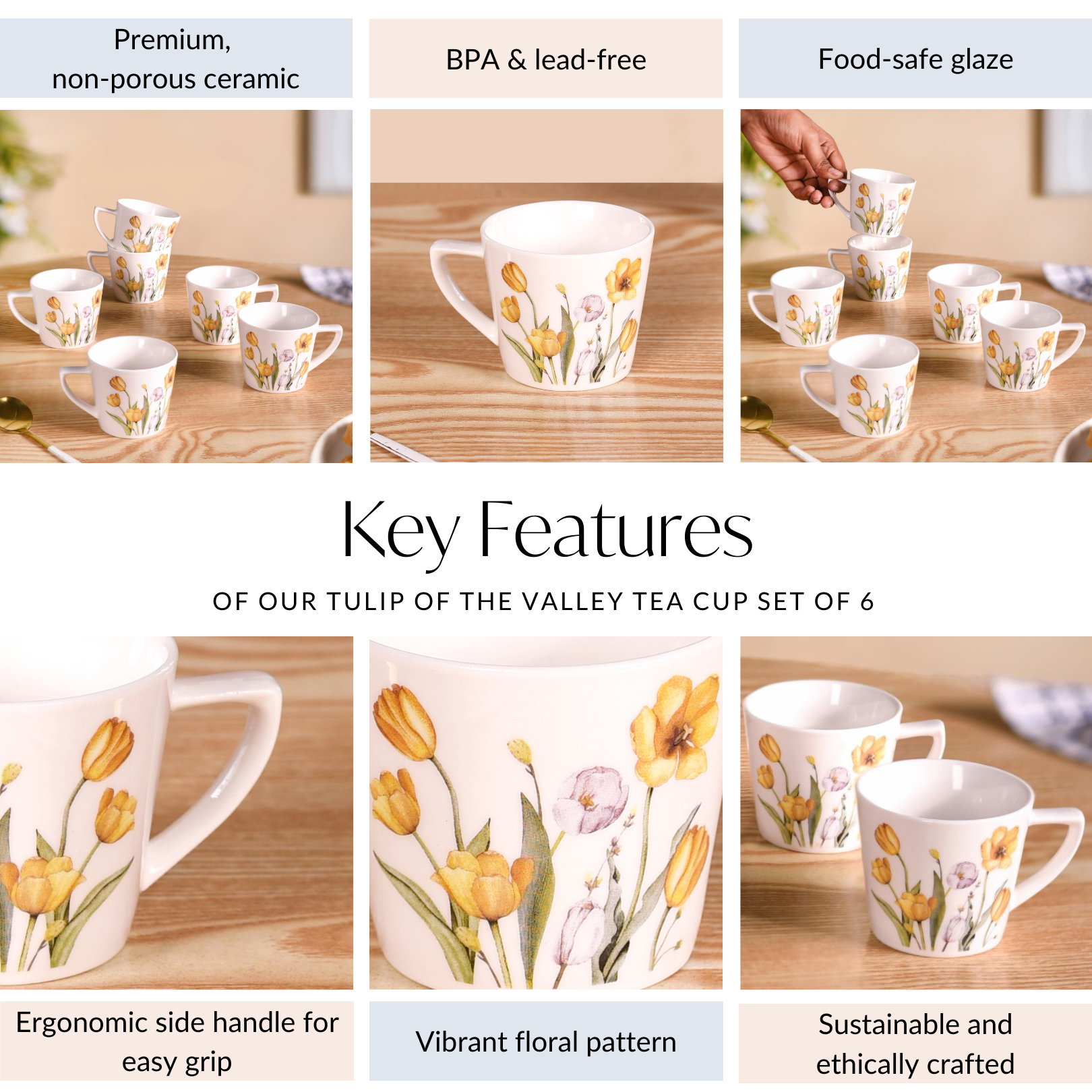 Nestasia Tulip Of The Valley Tea Cup Set Of 6 150ml - view 5