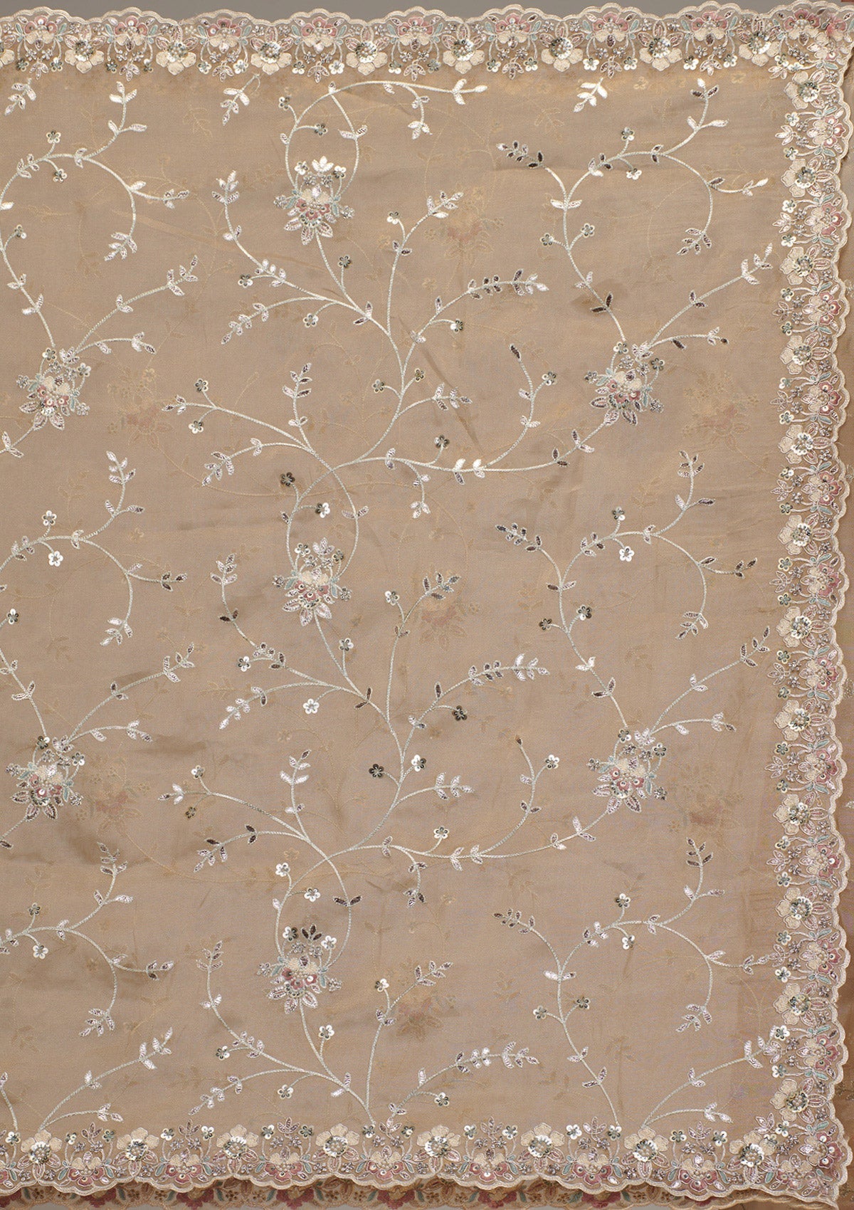 Koskii Beige Zariwork Tissue Saree – Women's - view 8