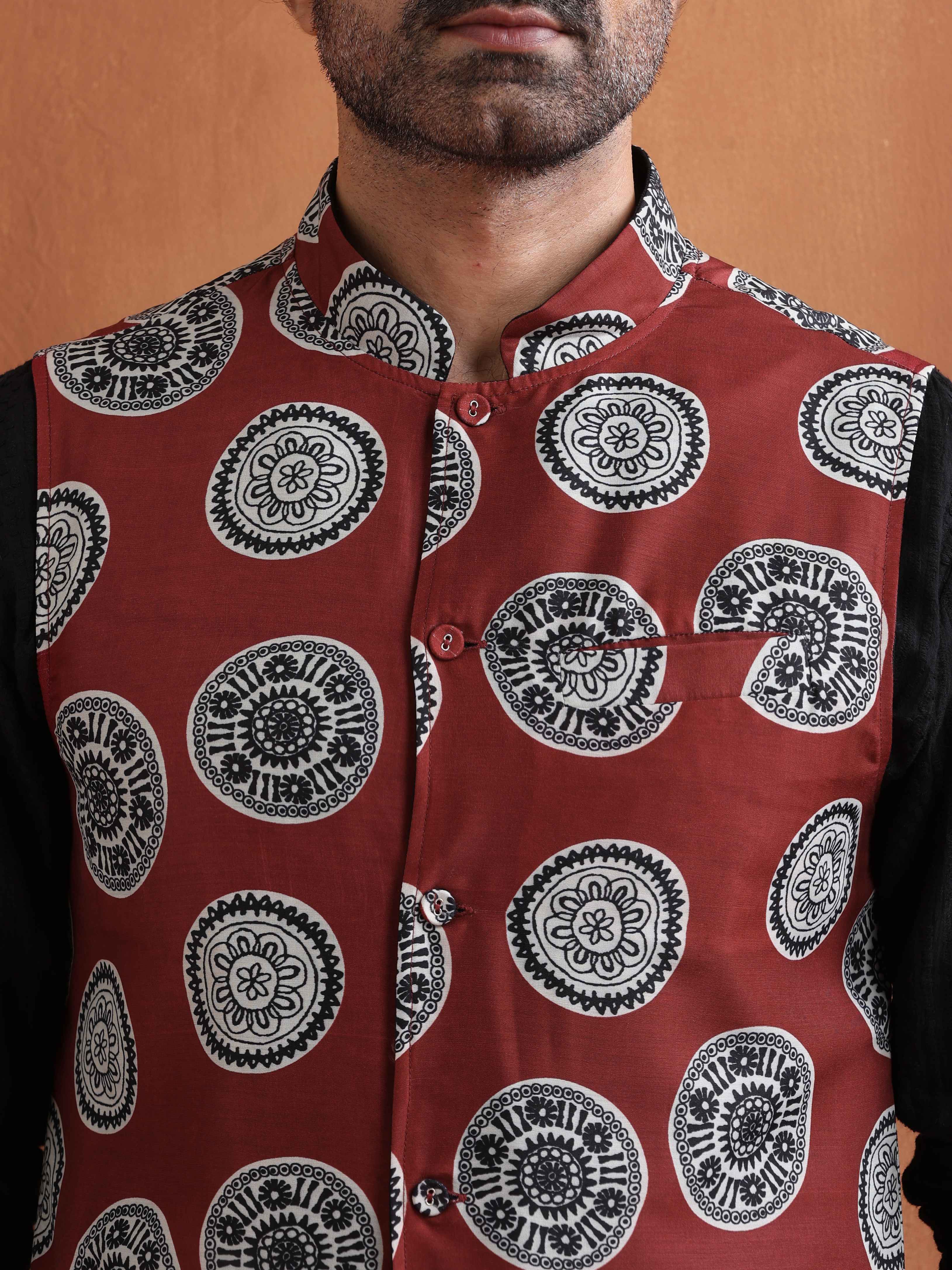 trueBrowns Men's Rust Printed Nehru Jacket - view 4