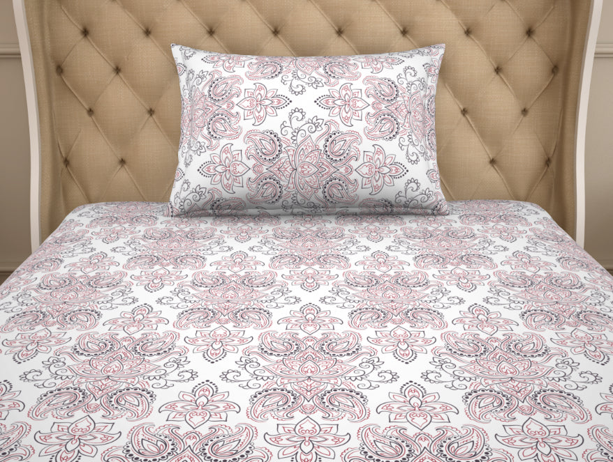 Spaces India Ornate Slate/Red - Grey Cotton Rich Single Bedsheet - 2-In-1 By Welspun - view 6