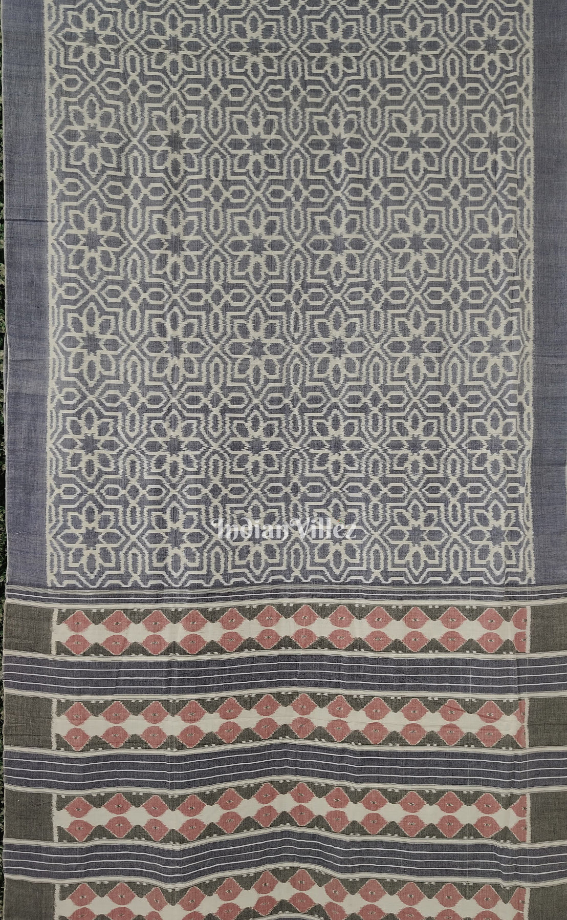 IndianVillèz Blue white Odisha Ikat Sambalpuri Pure Cotton Saree