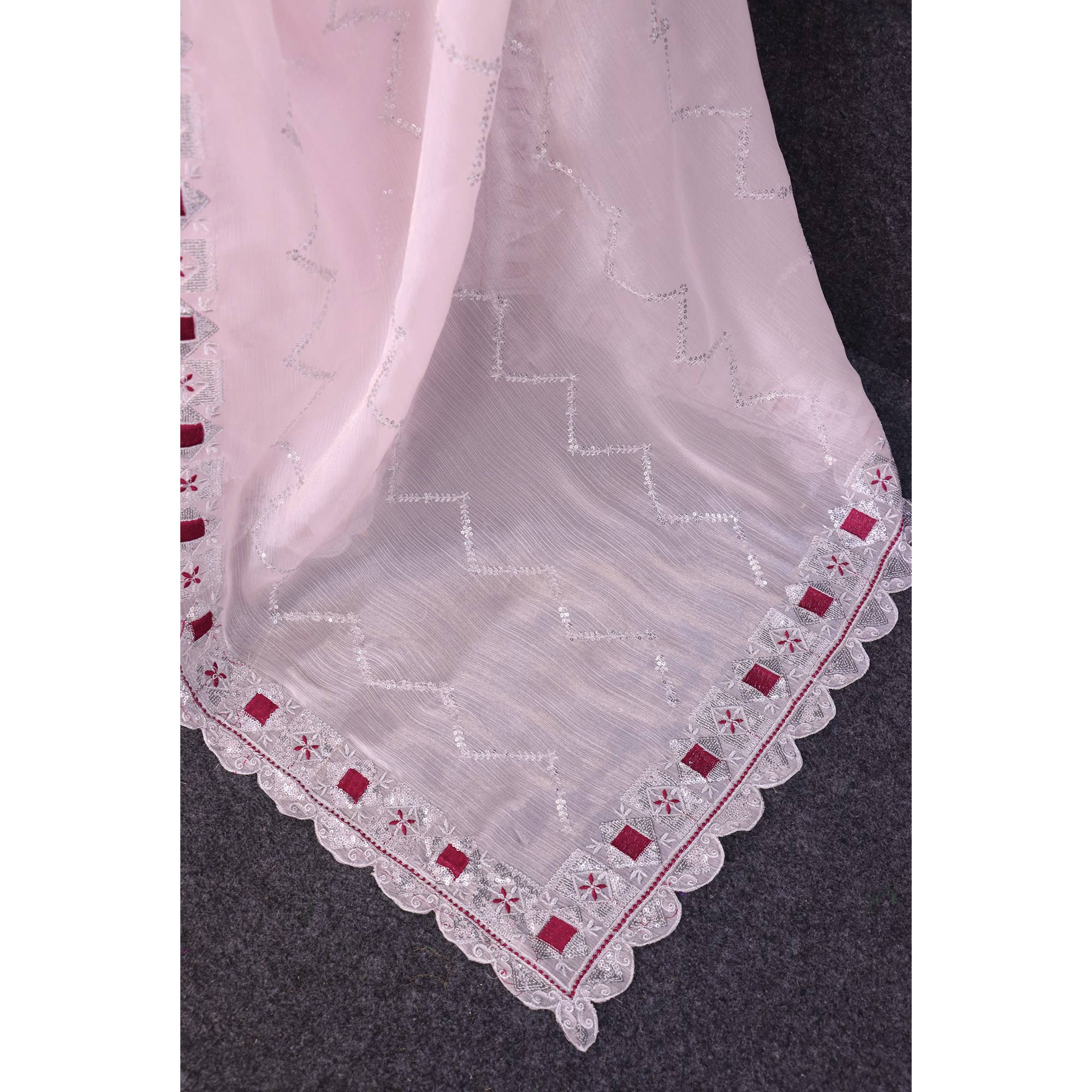 Peachmode Light Pink Sequins Embroidered Chiffon Saree - view 3