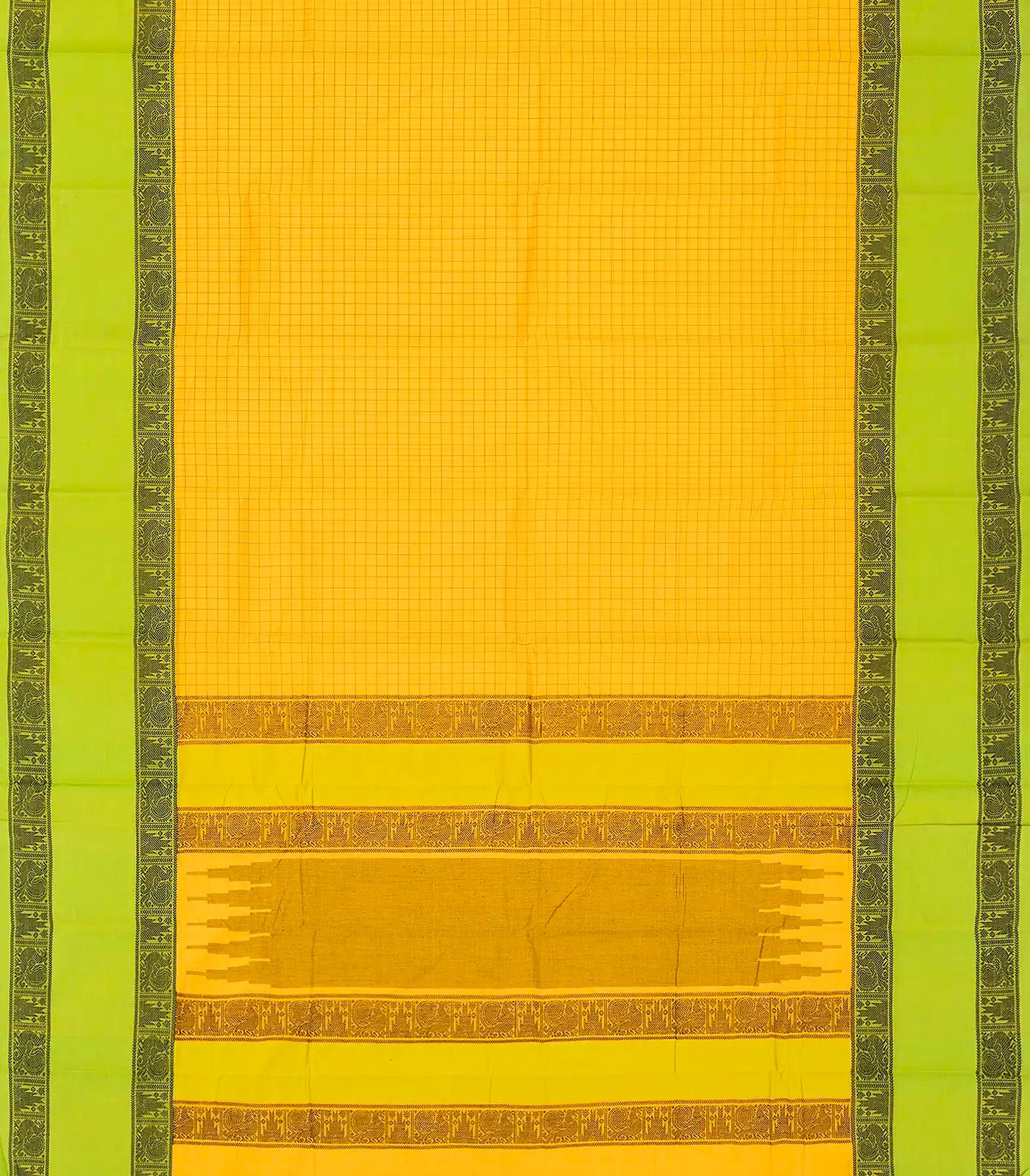 RmKV Yellow Handloom Kanchi Cotton Saree With Green Border - view 2