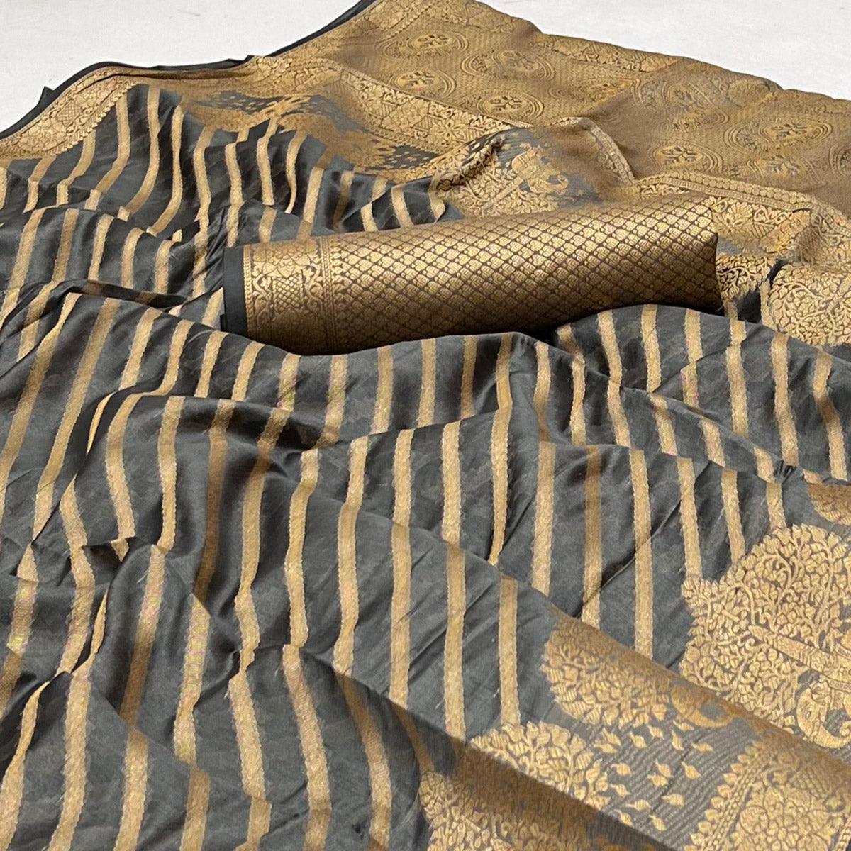 Peachmode Grey Woven Organza Saree – Women's - view 2