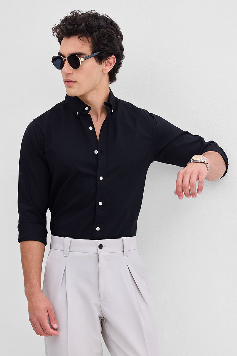SNITCH Black Solid Oxford Shirt