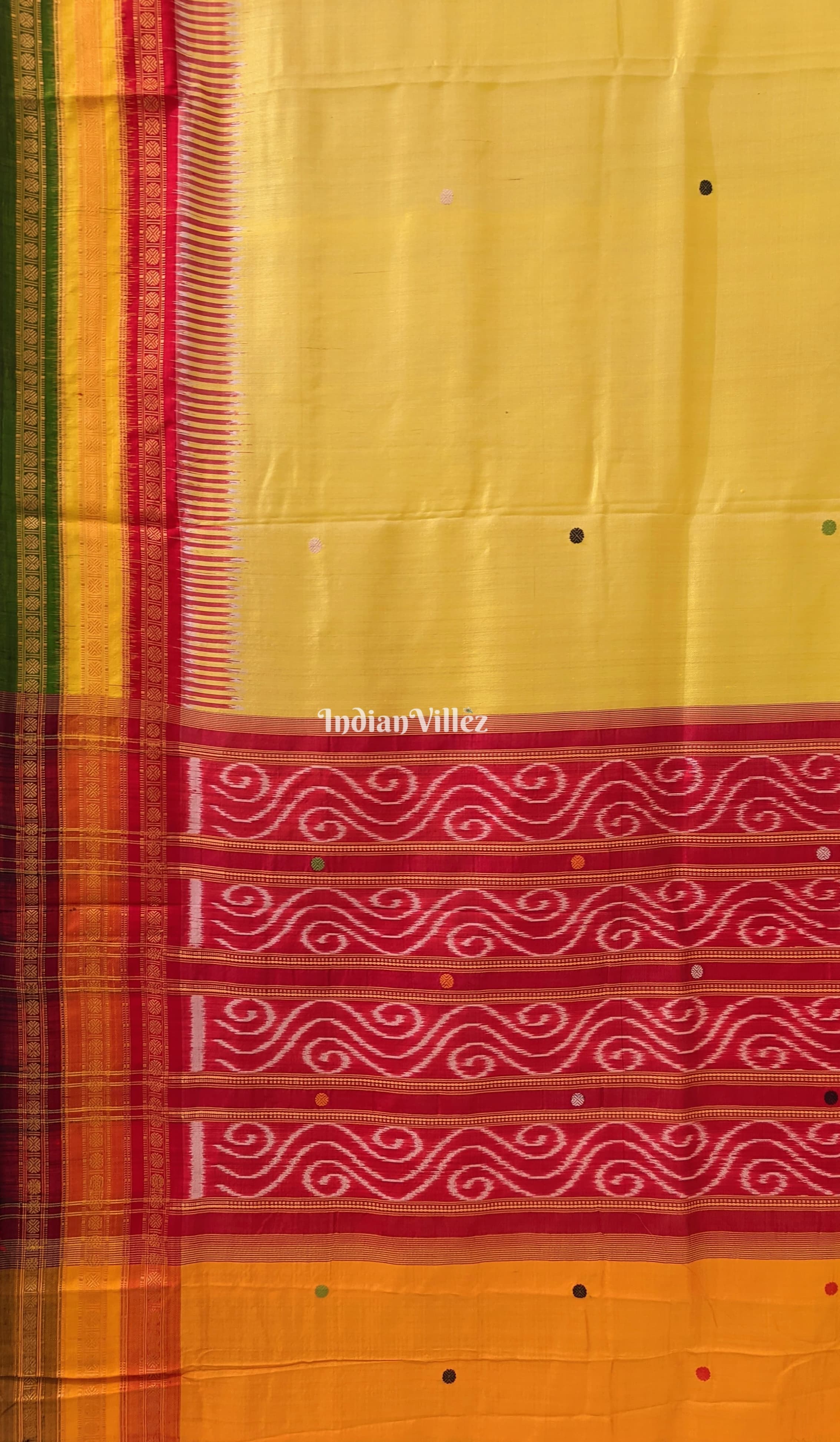 IndianVillèz Yellow Kathiphera Odisha Ikat Khandua Silk Saree - view 2