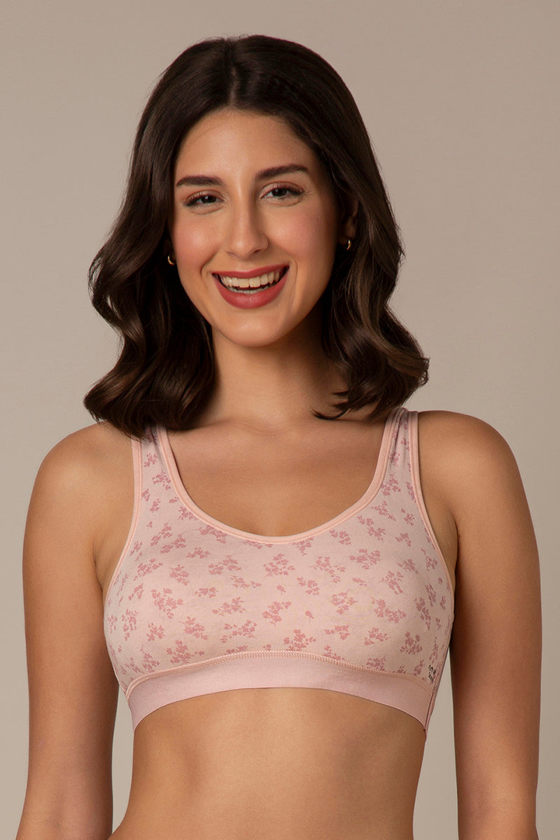 Amante Easy Slip-On Non-Padded Non-Wired Cotton Bra - Pink Floral Print