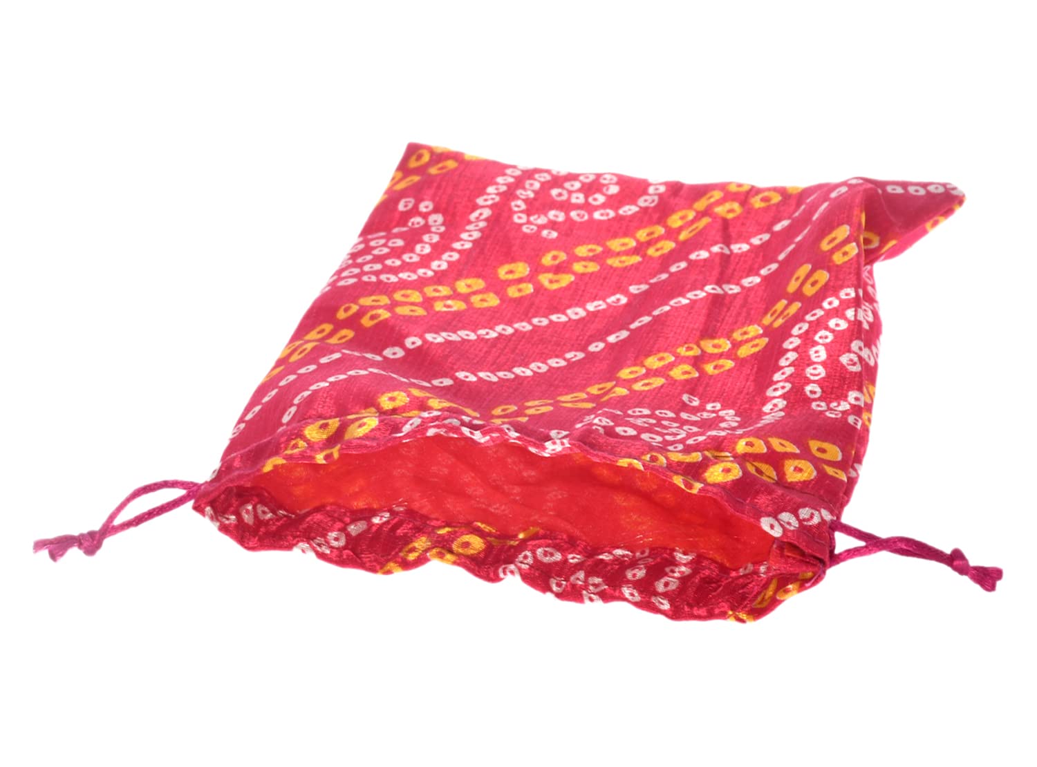 Kuber Industries Bandhej Print Potli Bag for Small Accessories, Money, Bindi With Drawstring Set of 6 (Pink) - view 5