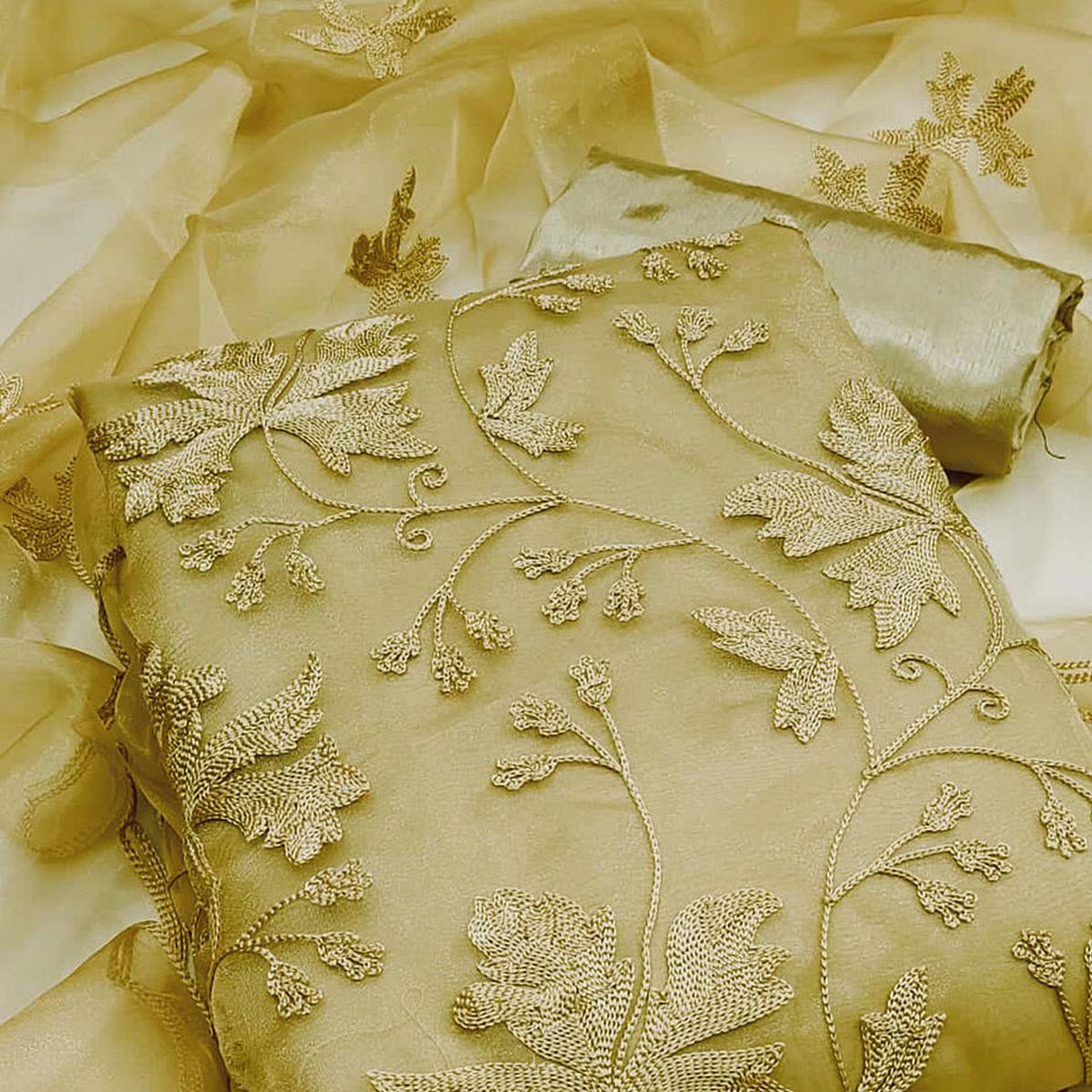 Peachmode Chiku Embroidered Organza Dress Material - view 3